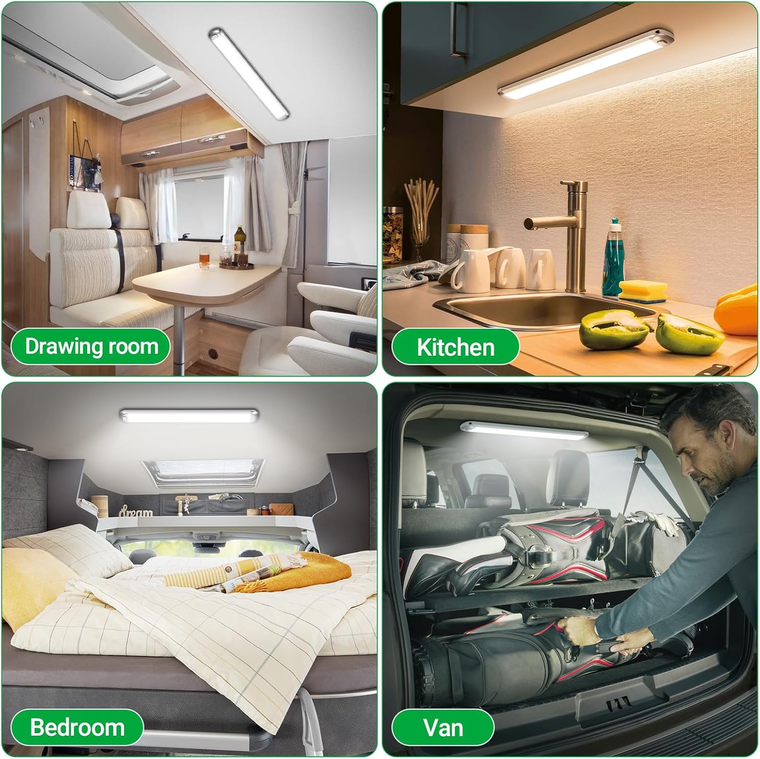 12v LED Interior Light Bar, 120LEDs 1500LM 8W, DC 12v Volt led Strip Lights with ON/OFF Switch, RV Lights for Enclosed Cargo Trailer, RV, Van, Truck, Lorry Camper, Boat, Caravan Motorhome(8Pcs)