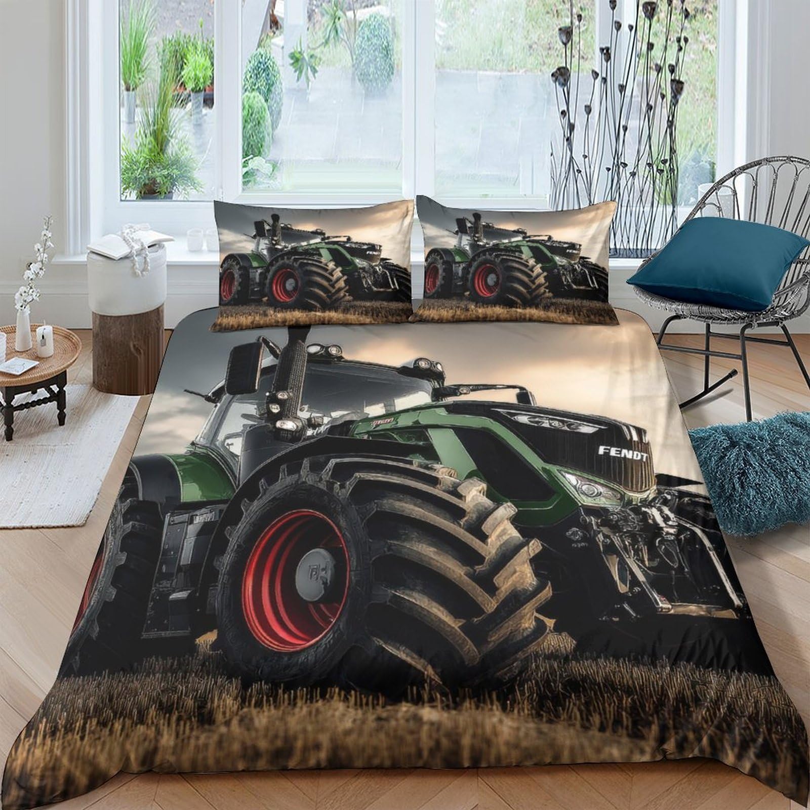 Ctjqhvkz Style-6 3D Printed Tractor Field Fitted Sheet Microfiber Soft Breathable Vintage Farm Bed Cover For Bedroom Guest Room Mattress Decor Single（135X200cm）