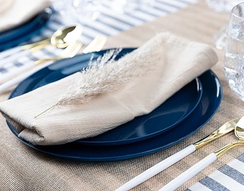 Miniatura 7 de Paquete de 30 platos de plástico azul oscuro de 107 pulgadas Colección de bordes de alta calidad pesados elegantes platos desechables