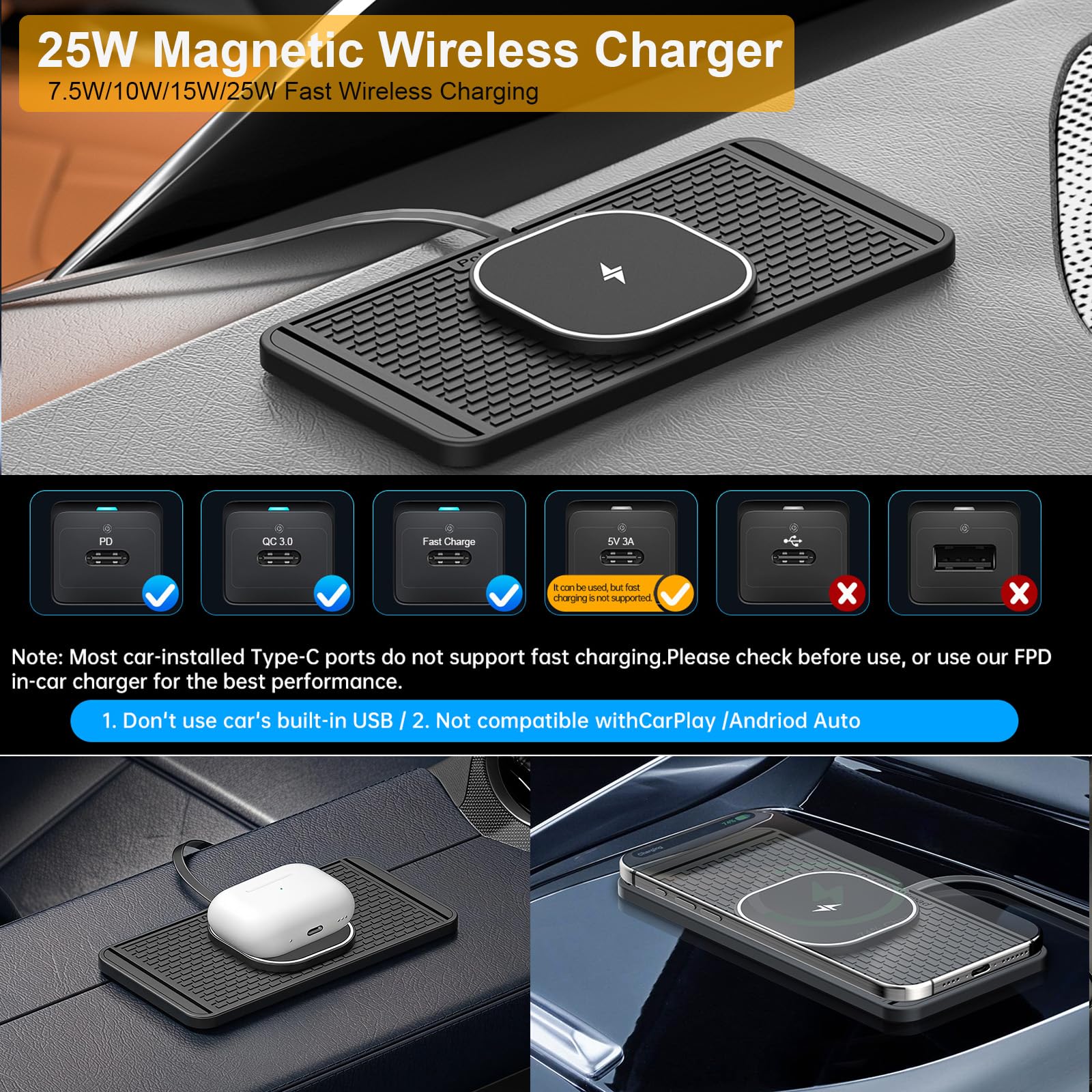 POLMXS Cargador inalámbrico magnético de 25 W, almohadilla de carga rápida para teléfono móvil, compatible con iPhone 17/16 (25 W)/15/14/13/12 (7,5 W) (P21MAG)