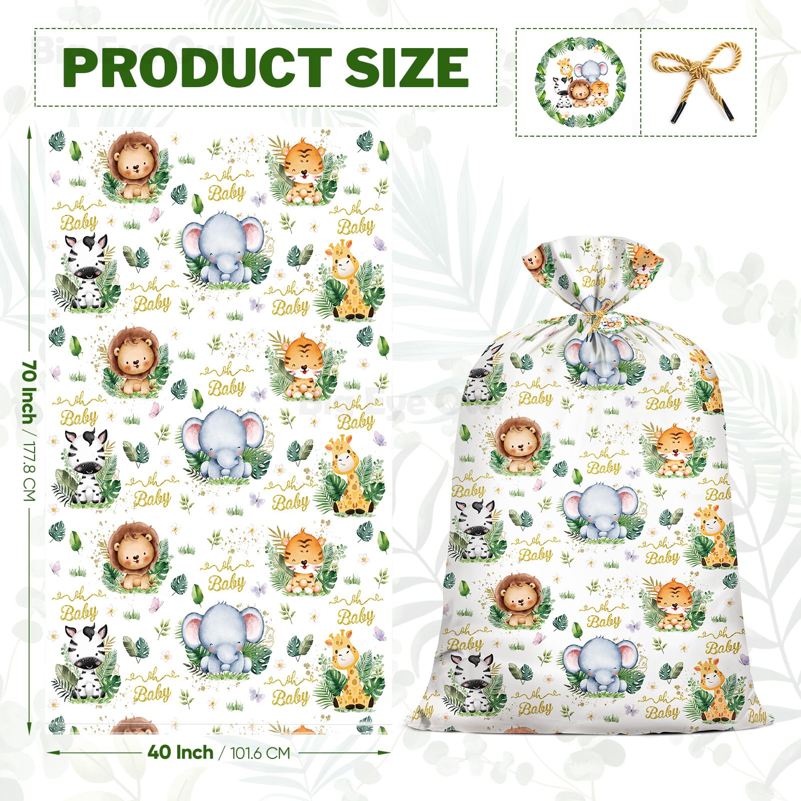 2Pcs Extra Large Baby Shower Plastic Gift Bags 70"x 40" Jumbo Safari Jungle Animals Present Bag XXL Big Gift Wrapping Bags Oversized Reusable Baby Gender Reveal Birthday Party Favors Goody Bags