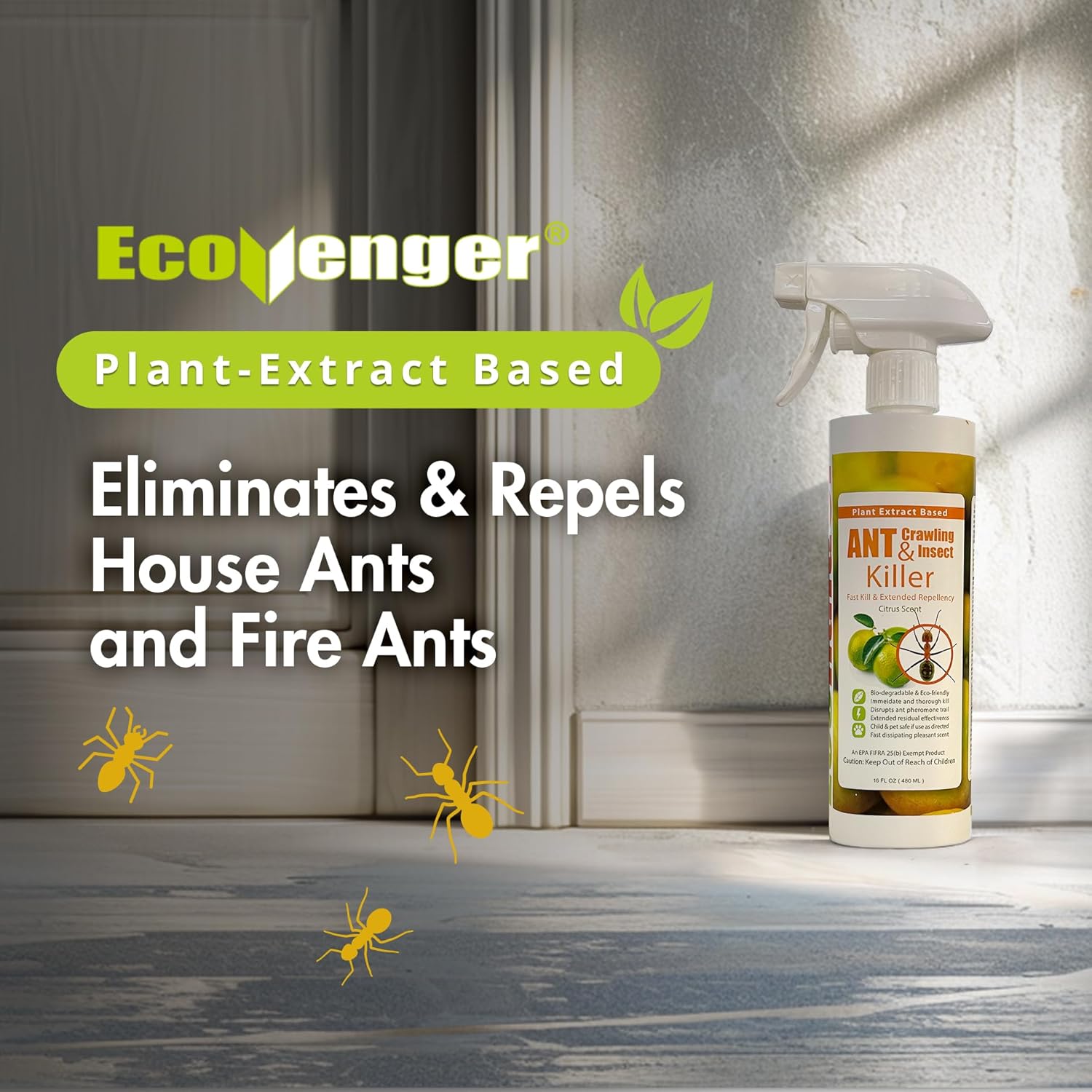 EcoVenger® Ant and Insect Killer 16 oz | Citrus Scent | Fast Kills House Ants Fire Ants | Residual Deterrence | Plant-Based Child and Pet Safe thumbnail