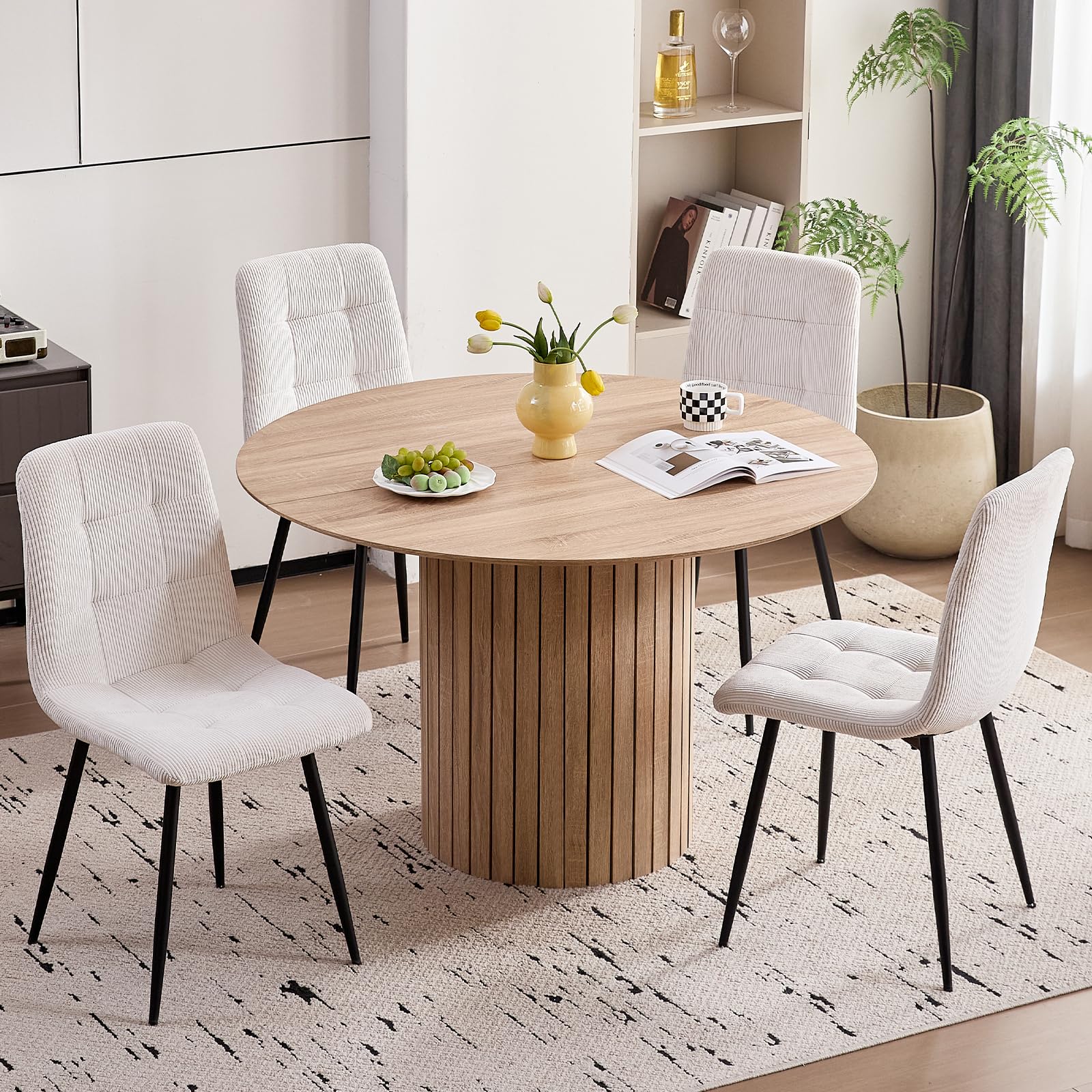 Valivestia Corduroy Dining Chair Set of 4, Modern Mid Century Upholstered Fabric Kitchen Chairs with Adjustable Pads,Sturdy Metal Legs Armless Back