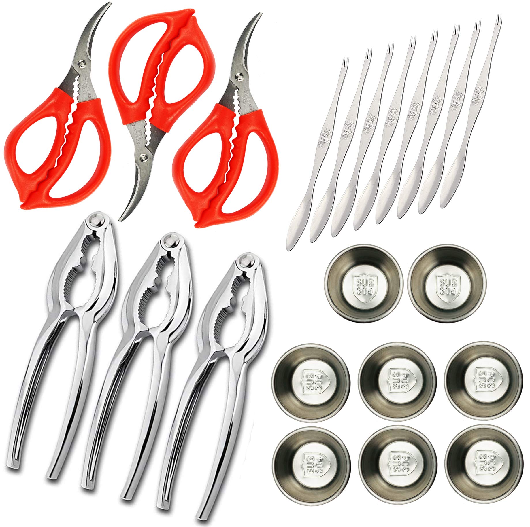 Seafood Tools seafood scissors,Crab Crackers Nut,Lobster Forks,Butter Small Sauce Cups Total 12 Pcs