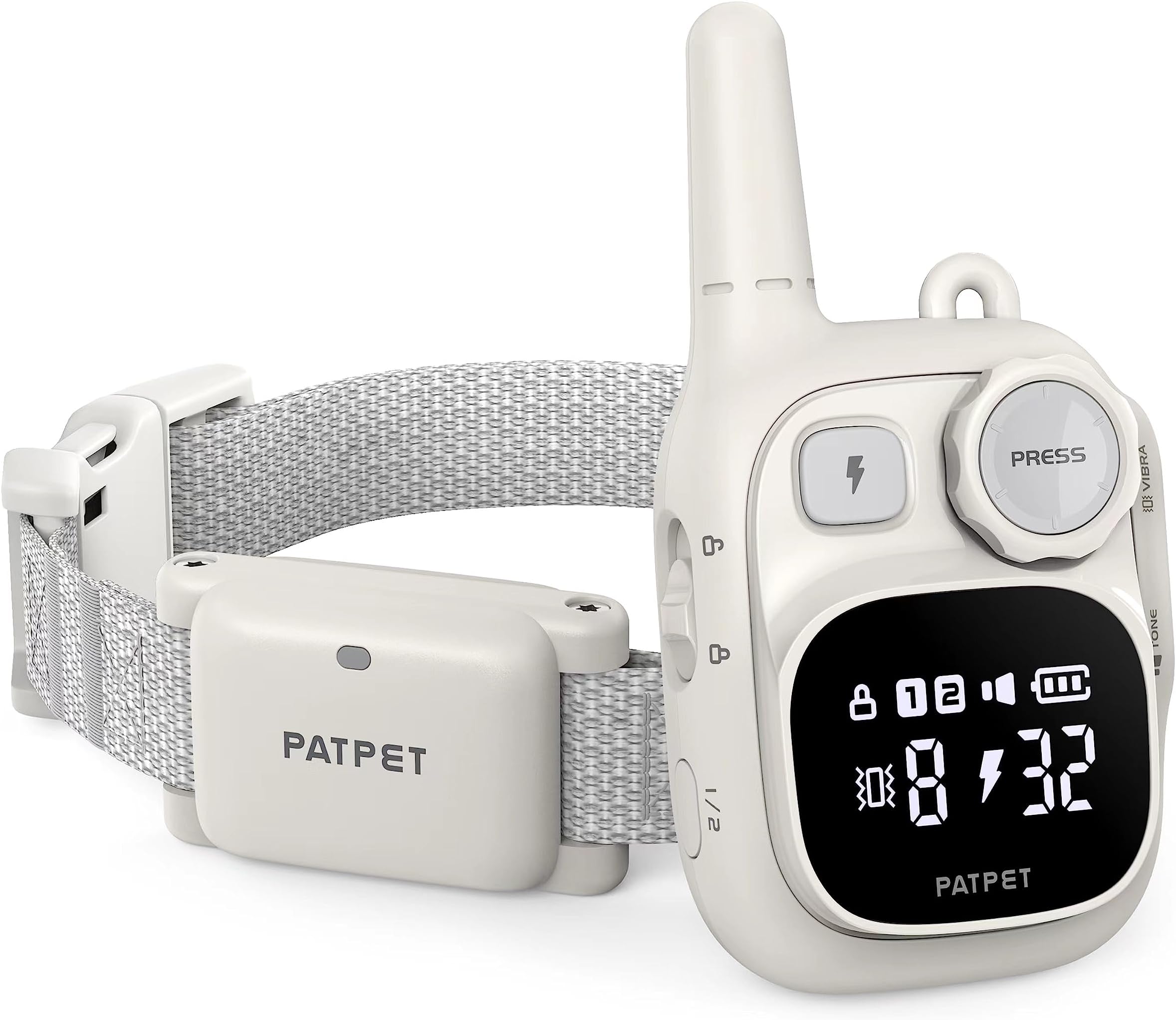 PATPET Dog Training Collar - IPX7 Waterproof Static Collar for 8-100lbs Small Medium Large Dogs Rechargeable Training Collar with 3 Safe Modes, White