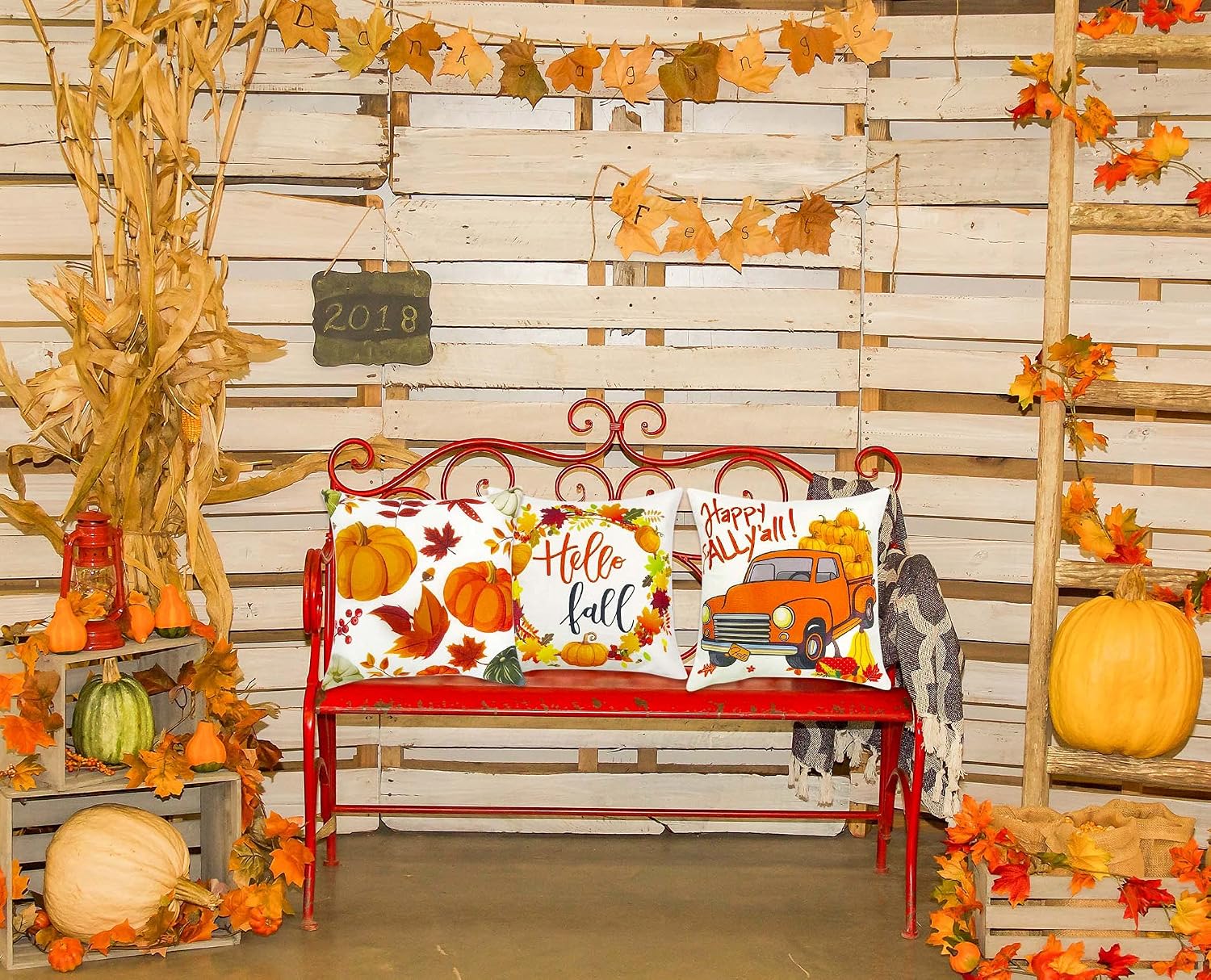 Funnlot Fall 18x18 Pillow Covers Autumn Pillow Covers Throw Pillow Covers Hello Fall Pillow Covers Gnome Pillow Covers Happy Fall Y'all Truck Thanksgiving Decorations for Home