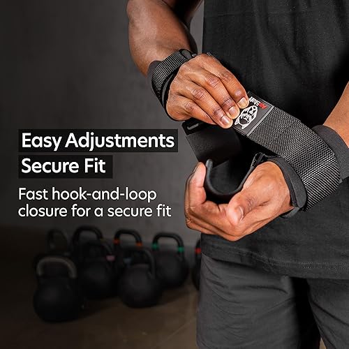 Miniatura 3 de AmStaff Fitness Ganchos de levantamiento de pesas (par) - Correas de muñeca de gimnasio con ganchos de acero para levantamiento de pesas, dominadas,