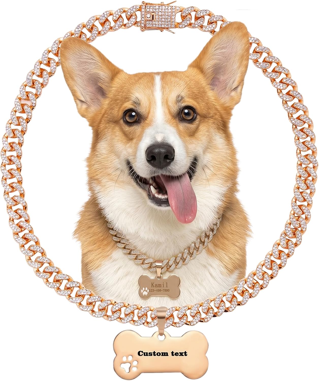Personalized Custom Dog Collars with Name Tag Engraved (Rose Golden, L)