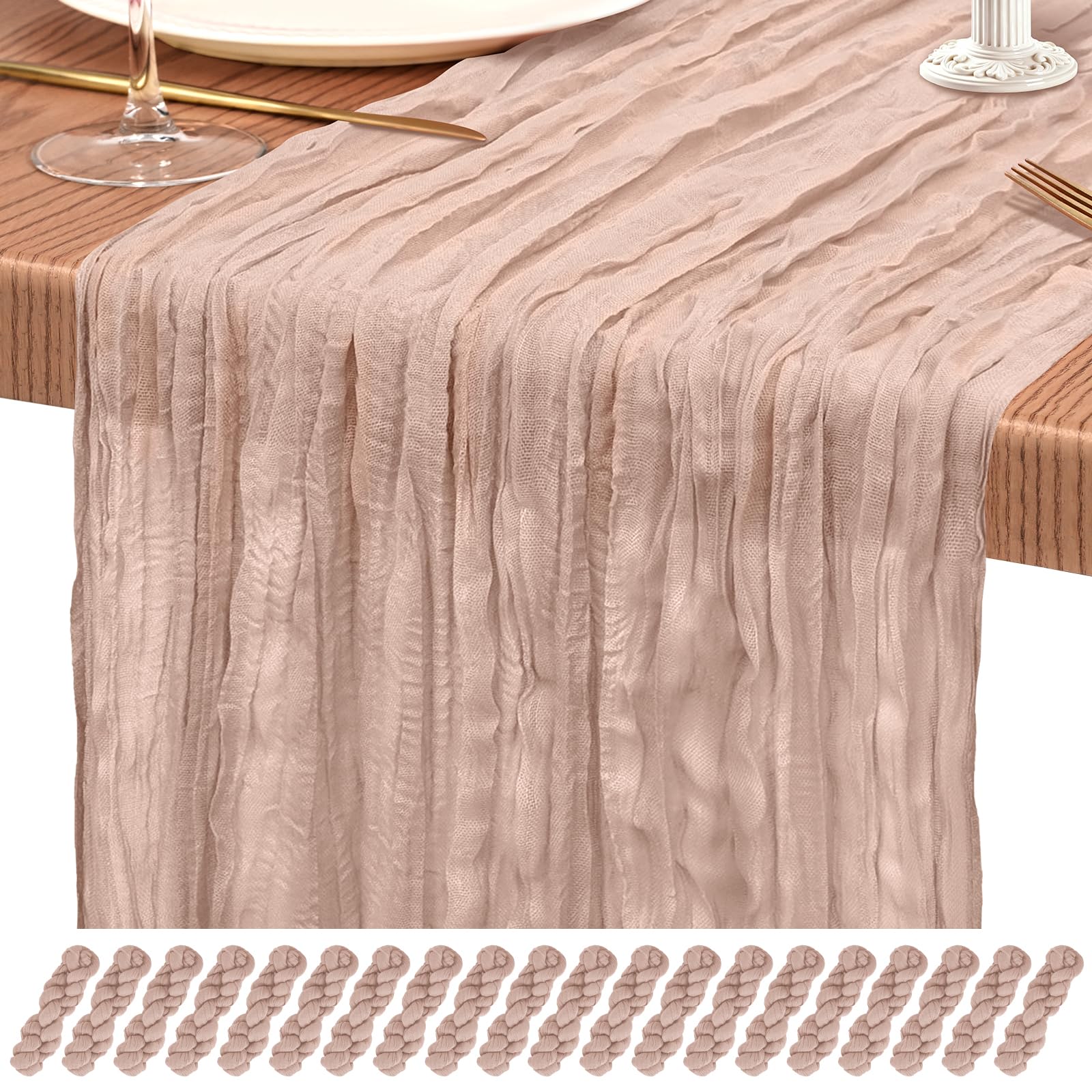 20 Pack Dusty Pink Cheesecloth Table Runner 10FT Boho Gauze Cheese Cloth Table Runners Romantic Rustic Sheer Table Decorations for Wedding Party Baby Shower Birthday Holiday Home