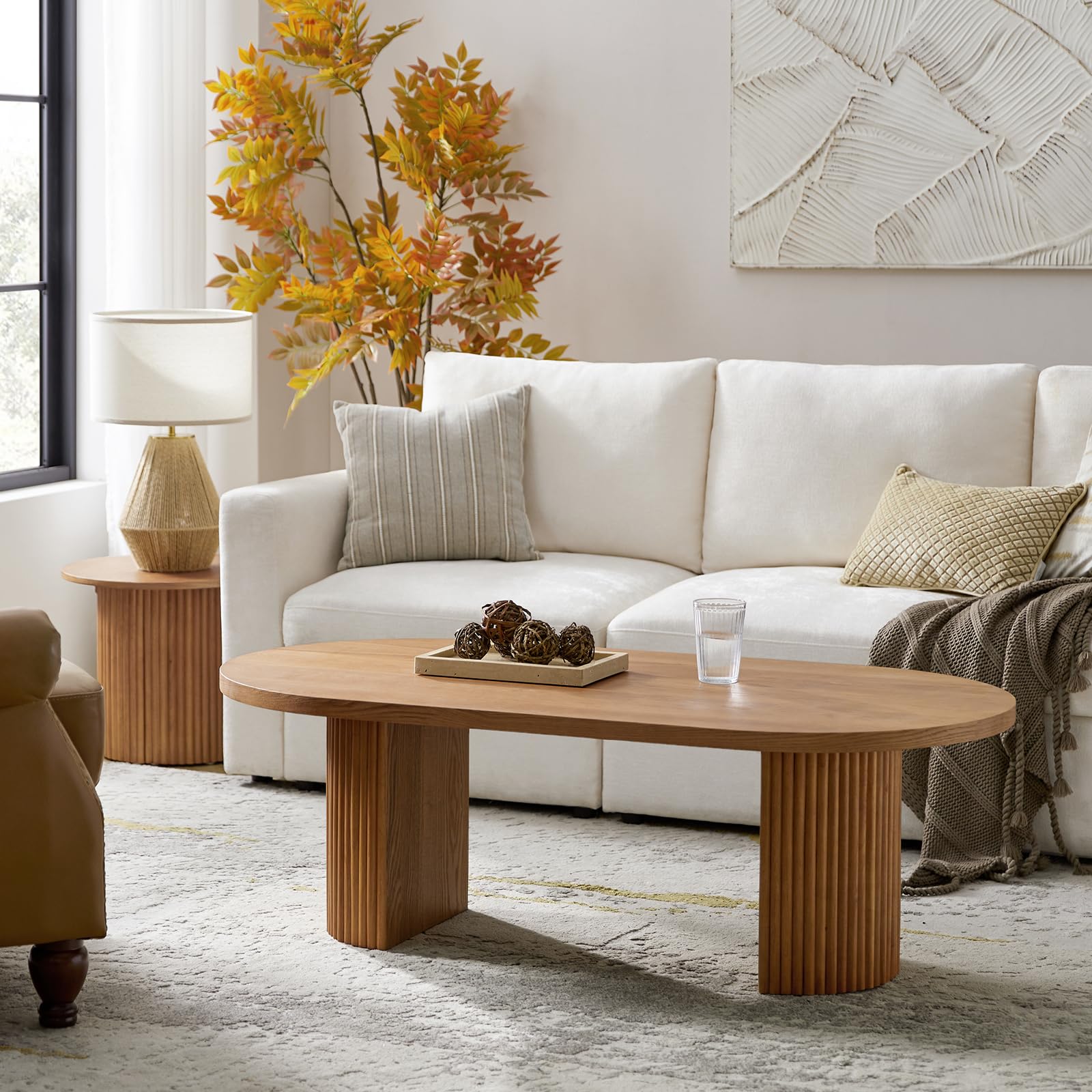 HULALA HOME 17 5 Height Coffee Table with Rubberwood Legs Convertible Coffee Table and Side Table Acorn