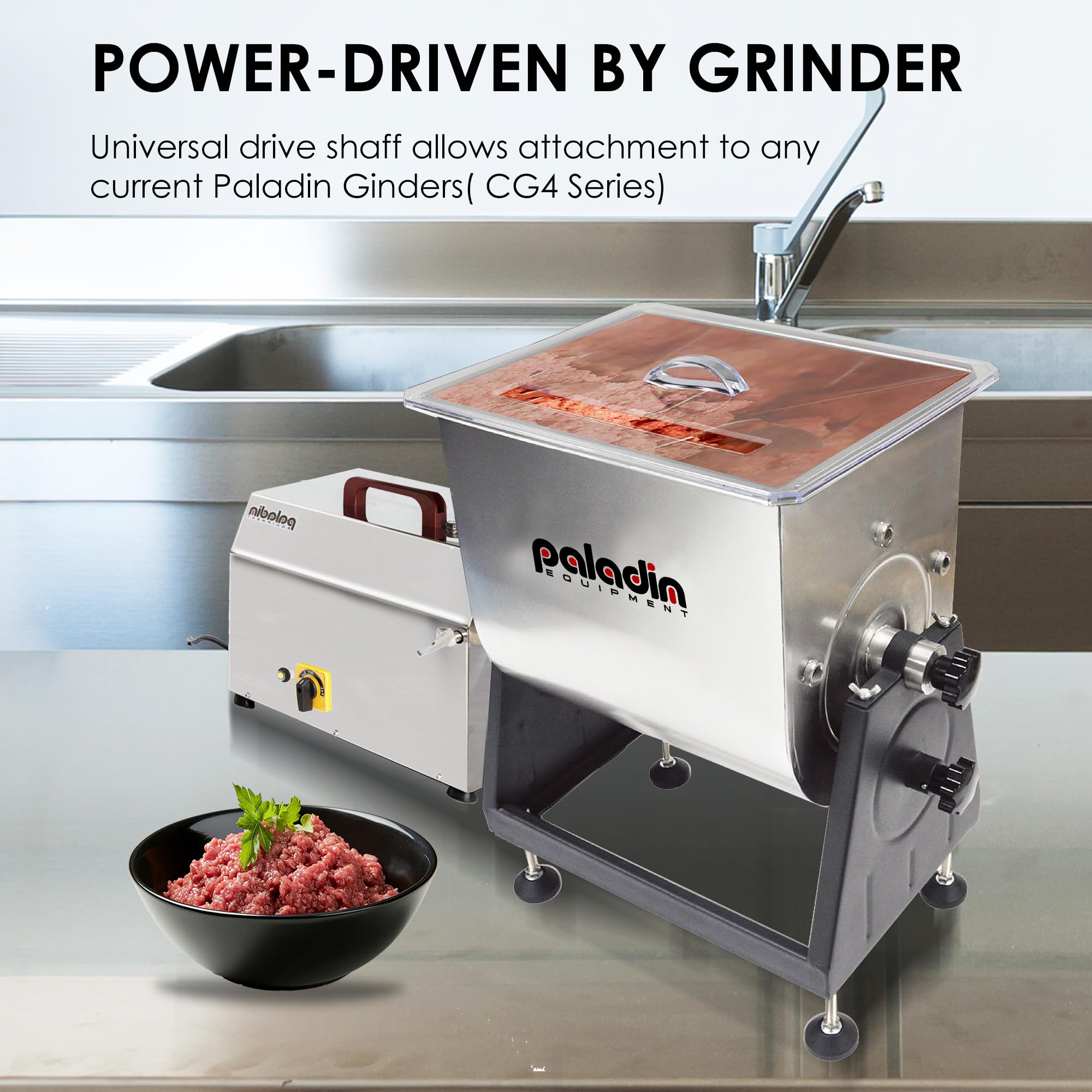 Paladin Equipment 7Gal 50 LBS Capacity Meat Mixer for Sausage, Manually Cranked or Motorized Stainless Steel Sausage Mixer for Kitchen, Deer Processing, Home Use