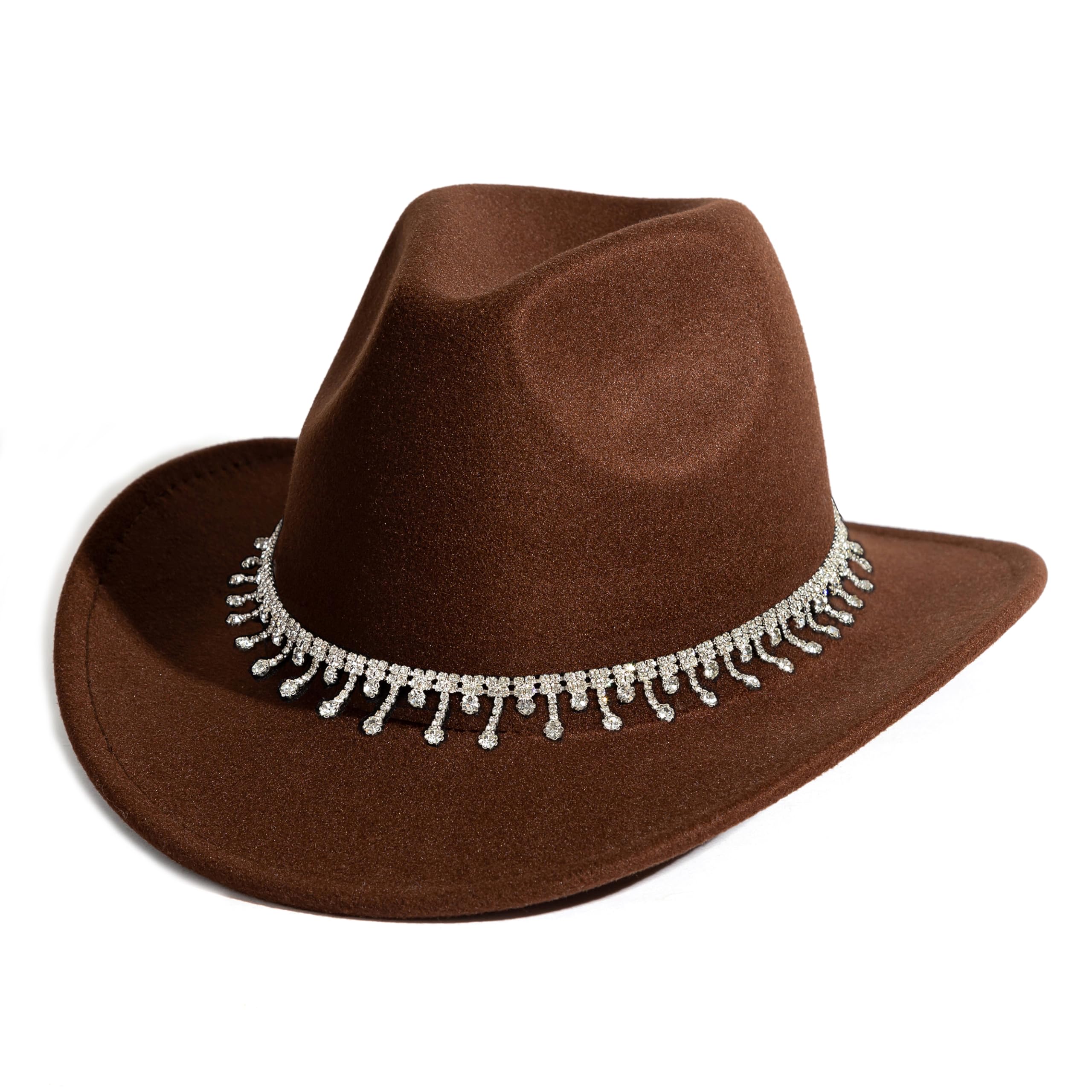 Cappello da cowboy da cowboy con strass lucido a tesa larga per il partito