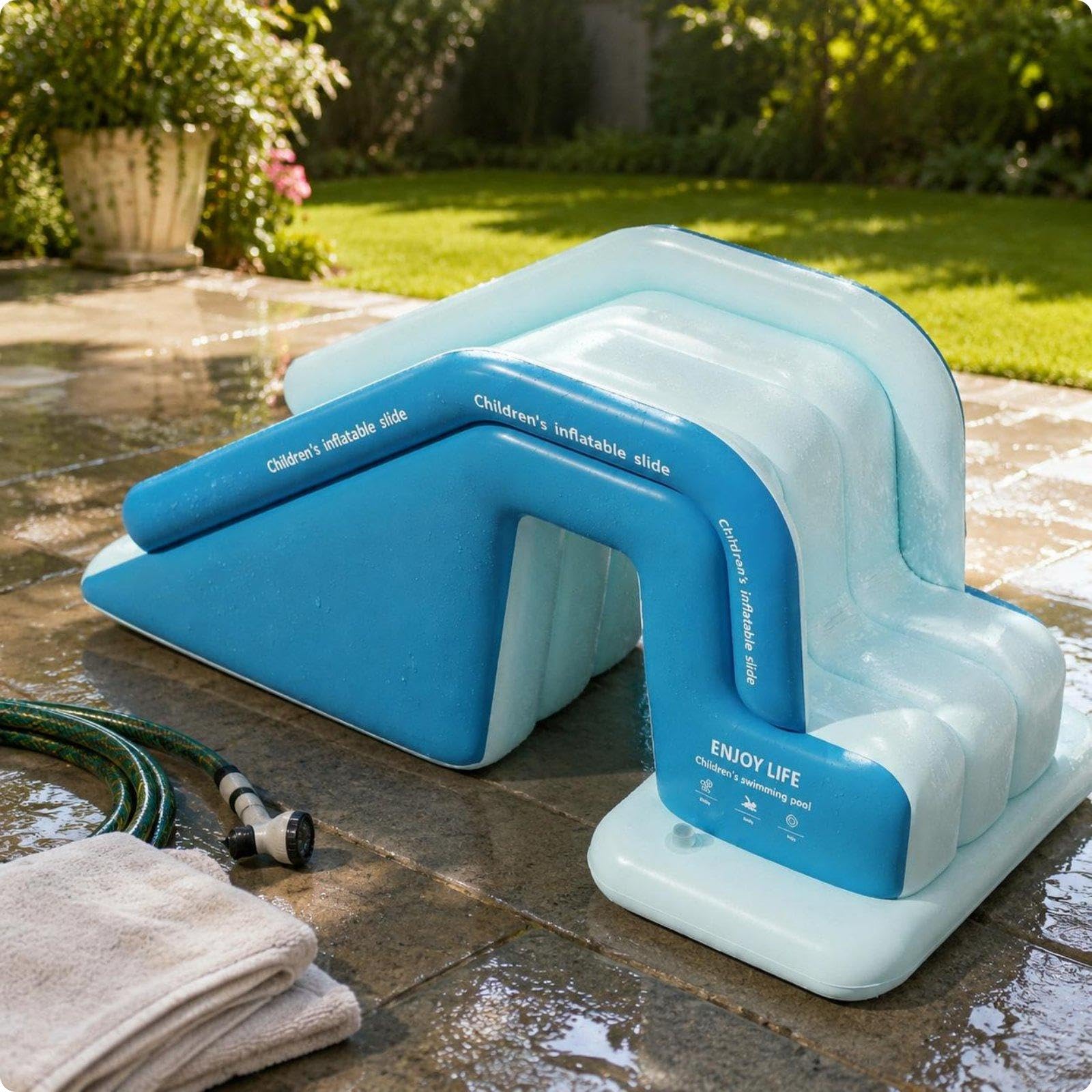 Inflatable Pool Slide Foldable Inflatable Water Park Large Size Aquatic Play Center for Garden, Patio Sky Blue Inflatable-picture-10