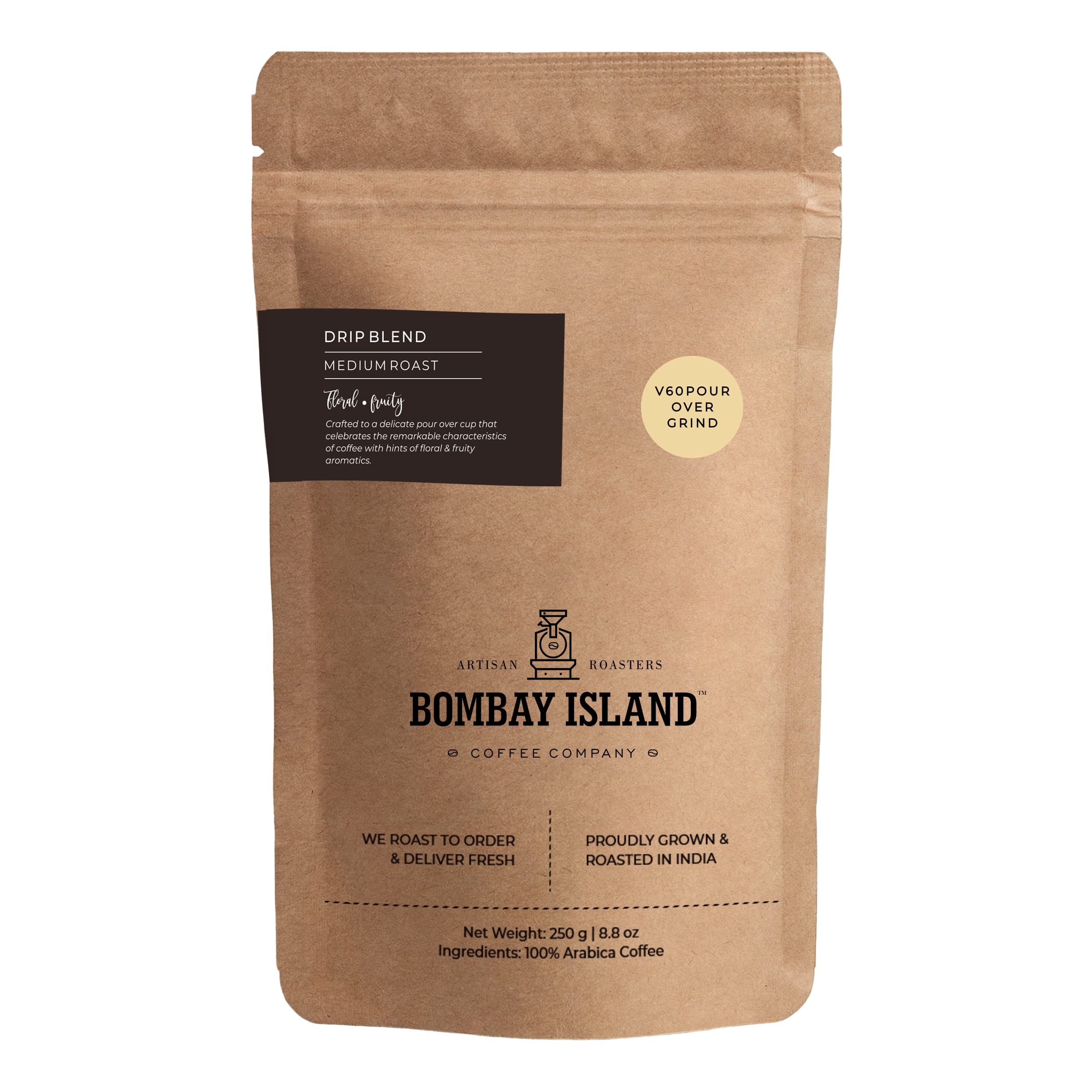 Bombay Island Coffee Drip Blend | Medium Roast | Freshly Roasted 100% Arabica | 250 Gm | Pour Over Grind