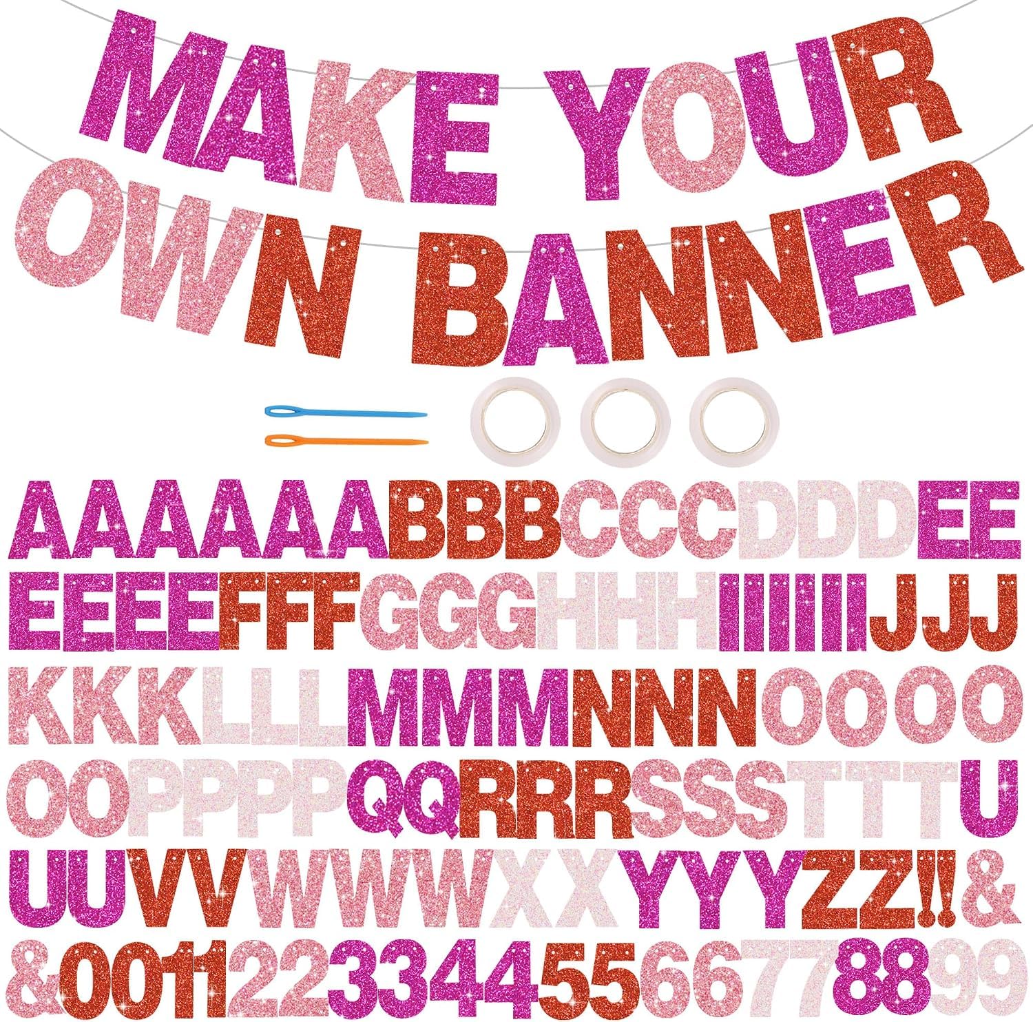 DecoGlee Glitter Red Pink 116 PCS A-Z DIY Letter Custom Banner Party Decor — image 1