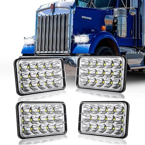 4x6 luces LED 2 piezas 45W luces LED rectangulares H4651 H4652 H4656 H6545 Compatible con Peterbilt KW Kenworth Freightliner Chevy Oldsmobile Cutlass