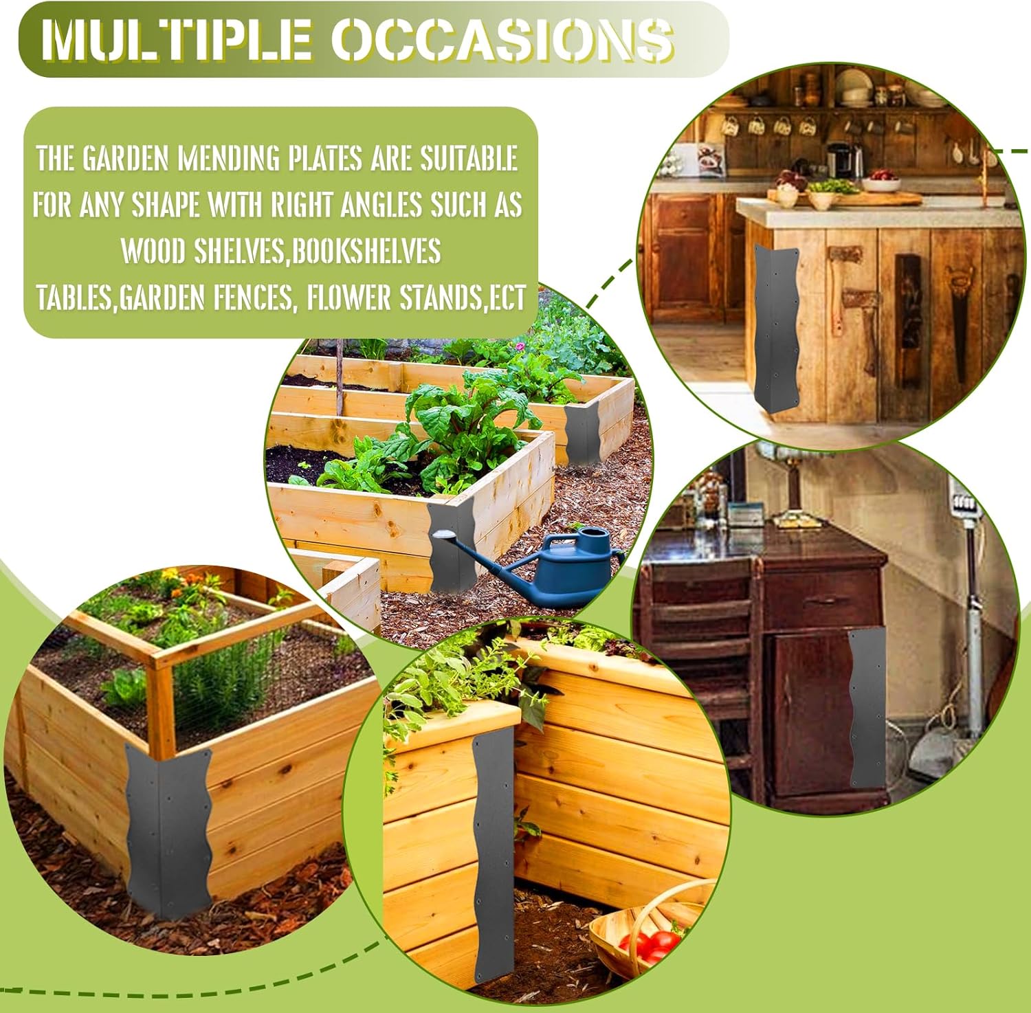 8-Pack Heavy-Duty Metal Corner Brackets for Raised Garden Beds (11"x3"x3") - L-Shaped Reinforced Connectors with Short/Long Screws, Fits 20"-24" Bed Edges & Wooden Shelves/Cabinets