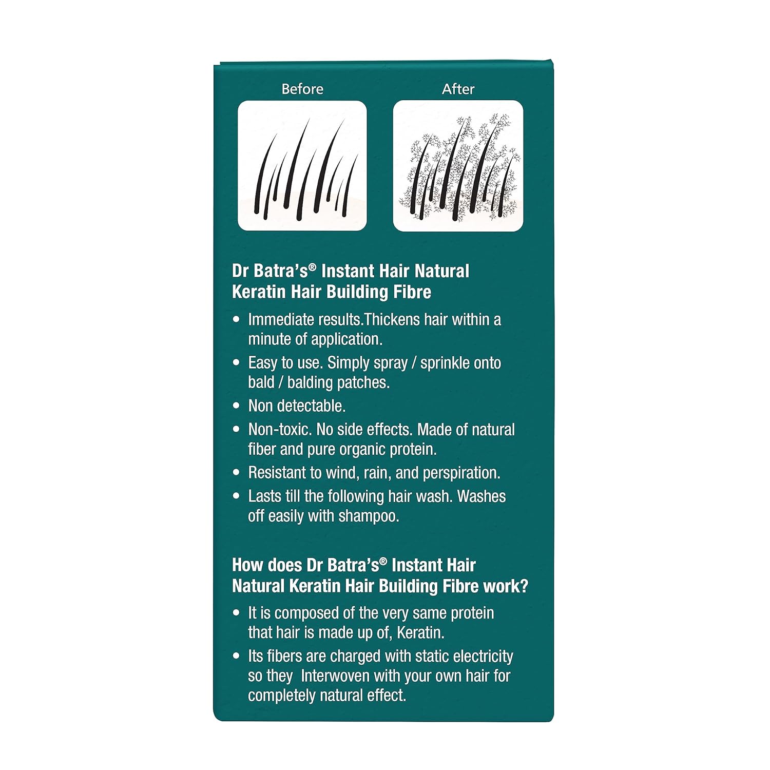 Dr. Batra's Instant Hair Natural Keratin Hair Building Fibre, Dark Brown, 12g