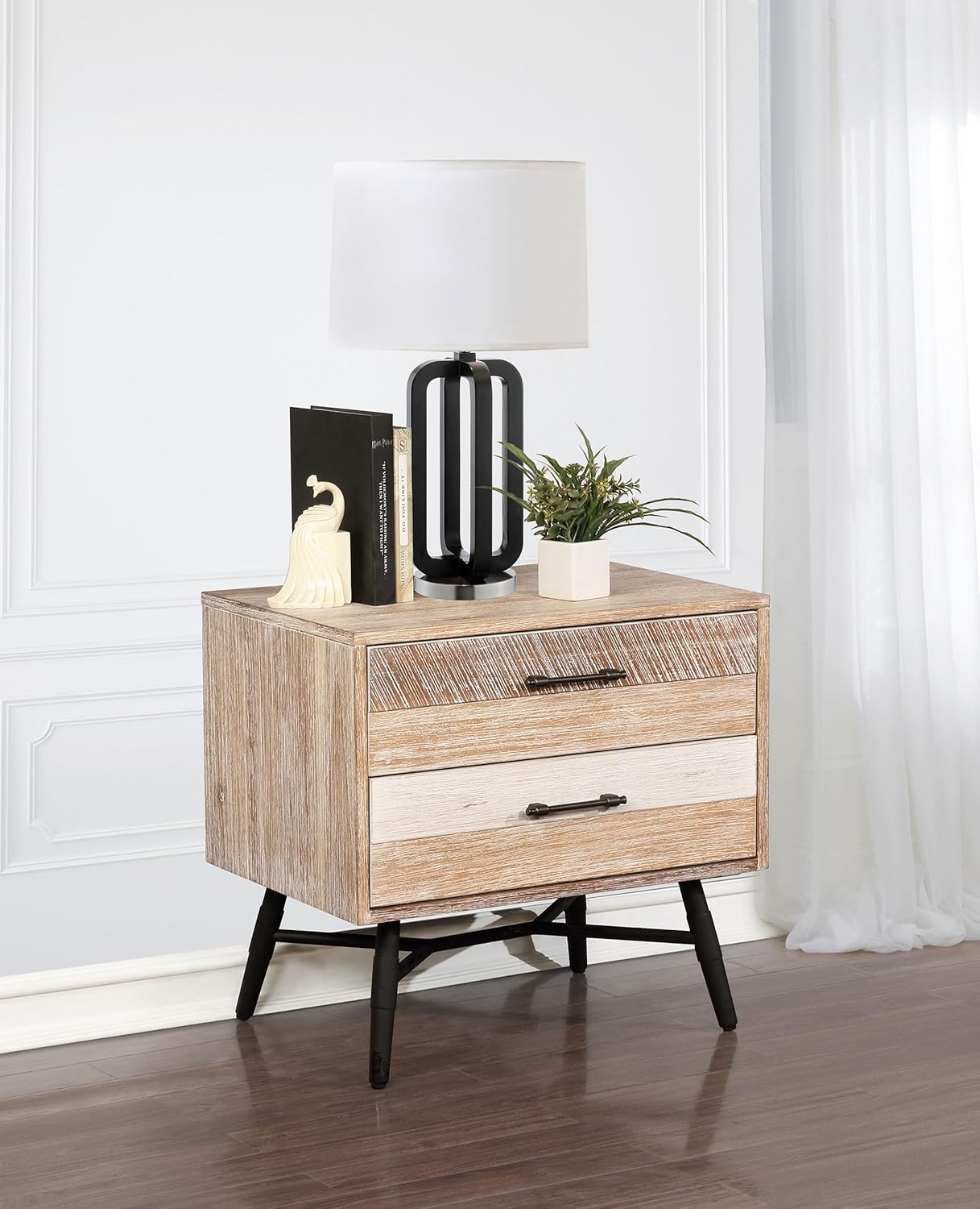 Coaster Home Furnishings Marlow Farmhouse Wood 2-Drawer Bedroom Nightstand Bedside Table Organizer Unit Rough Sawn Multi 215762
