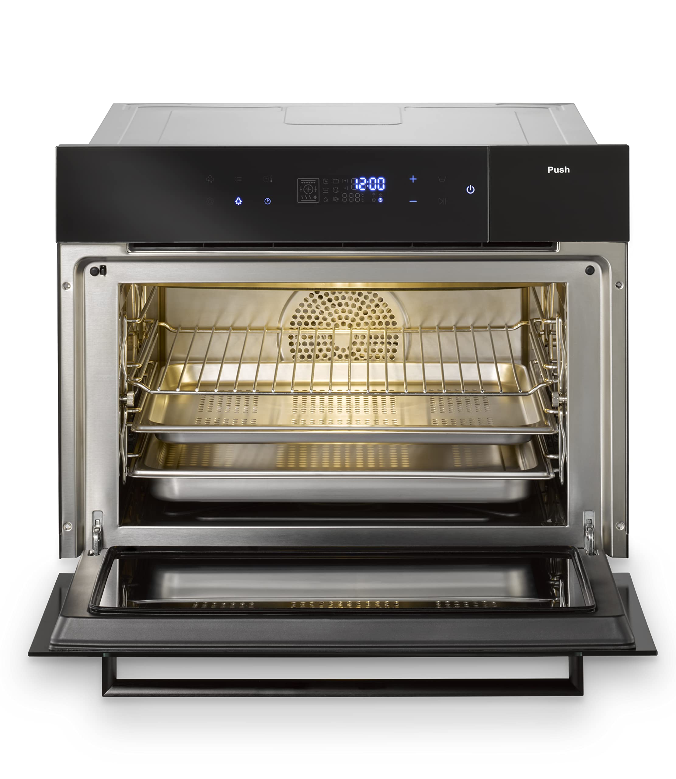 CASO SteamMaster E 56 - Einbaubackofen mit Dampfgarfunktion|45er Nischenhöhe, Edelstahl Garraum mit 45L Nutzvolumen, Wassertank 1,2 Liter, 3000 Watt, Backofen, Dampfgaren, Braten, Backen + Dämpfen