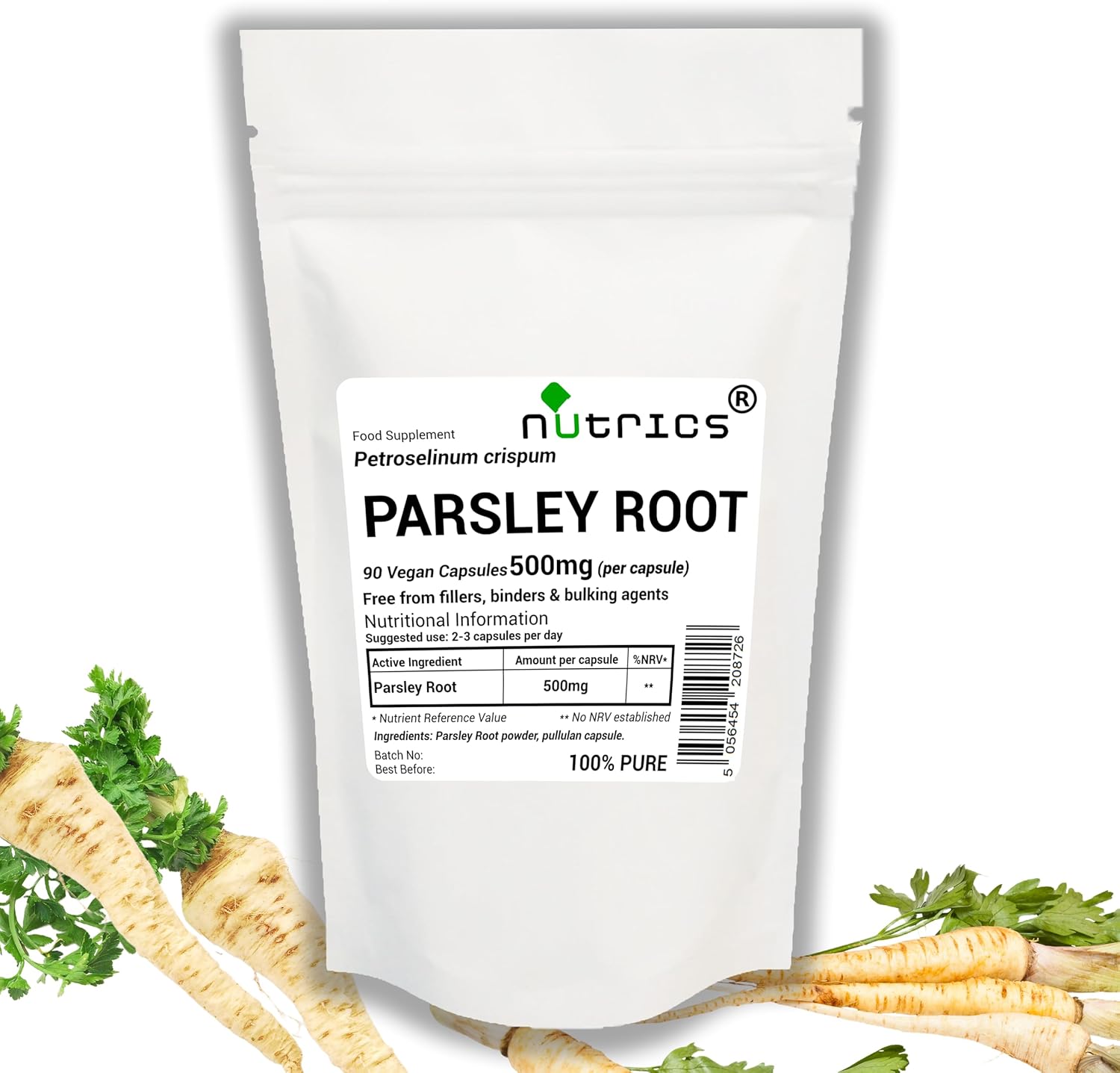 500mg Parsley Root x 90 V Capsules (1 Month Supply) Suitable for Vegan Vegetarian Diet