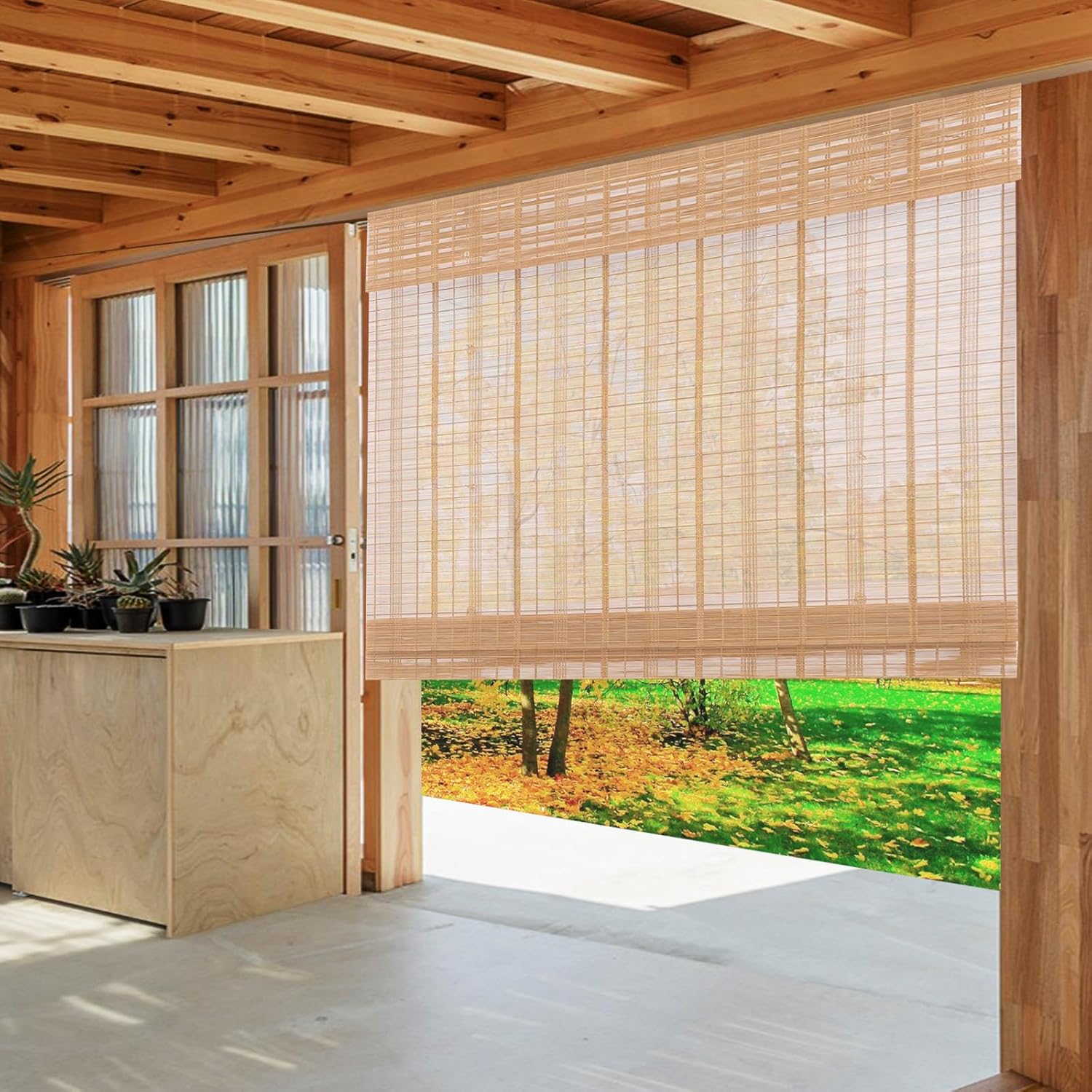 Blackout Cordless Blinds Bamboo Roman Shades, Custom Window Shades with Lining, Natural 100% Bamboo Blinds for Windows, Color 2803