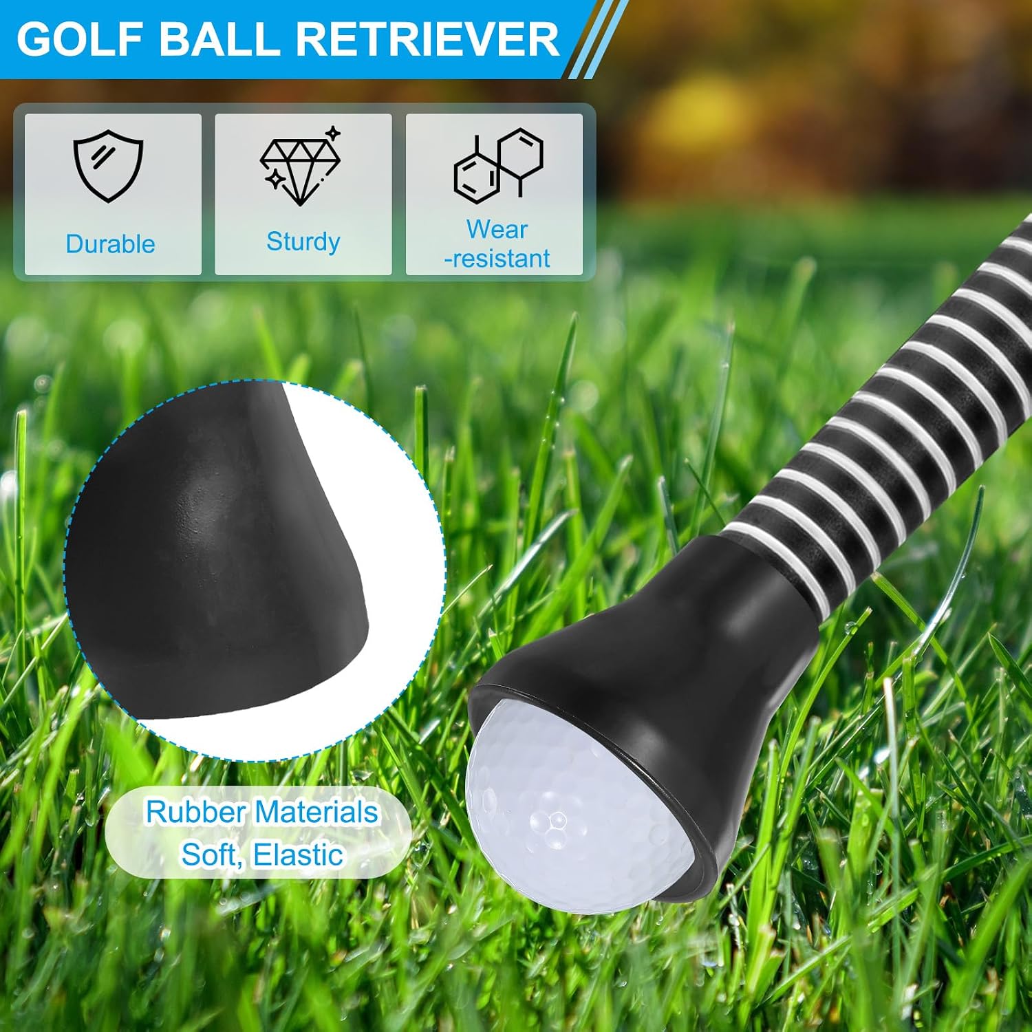 PATIKIL Golf Ball Retriever Grabber, Golf Ball Suction Cup Grabber Rubber Putter Grip Picker Upper Tool for Golfers Putter Swing Handle Accessories