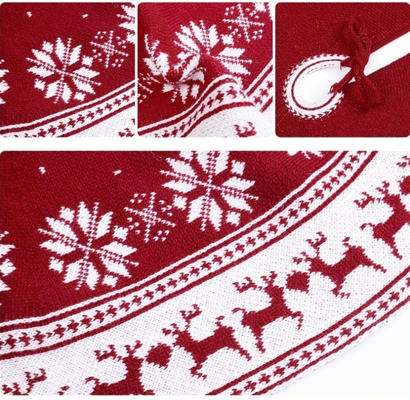 Weihnachtsbaum Rock, Roter Weihnachtsbaumrock Stricken Mit Schneeflocken-Hirsch, Rustikale Ländliche Weihnachtsdekoration Decke Weihnachtsbaum(48 Inches)