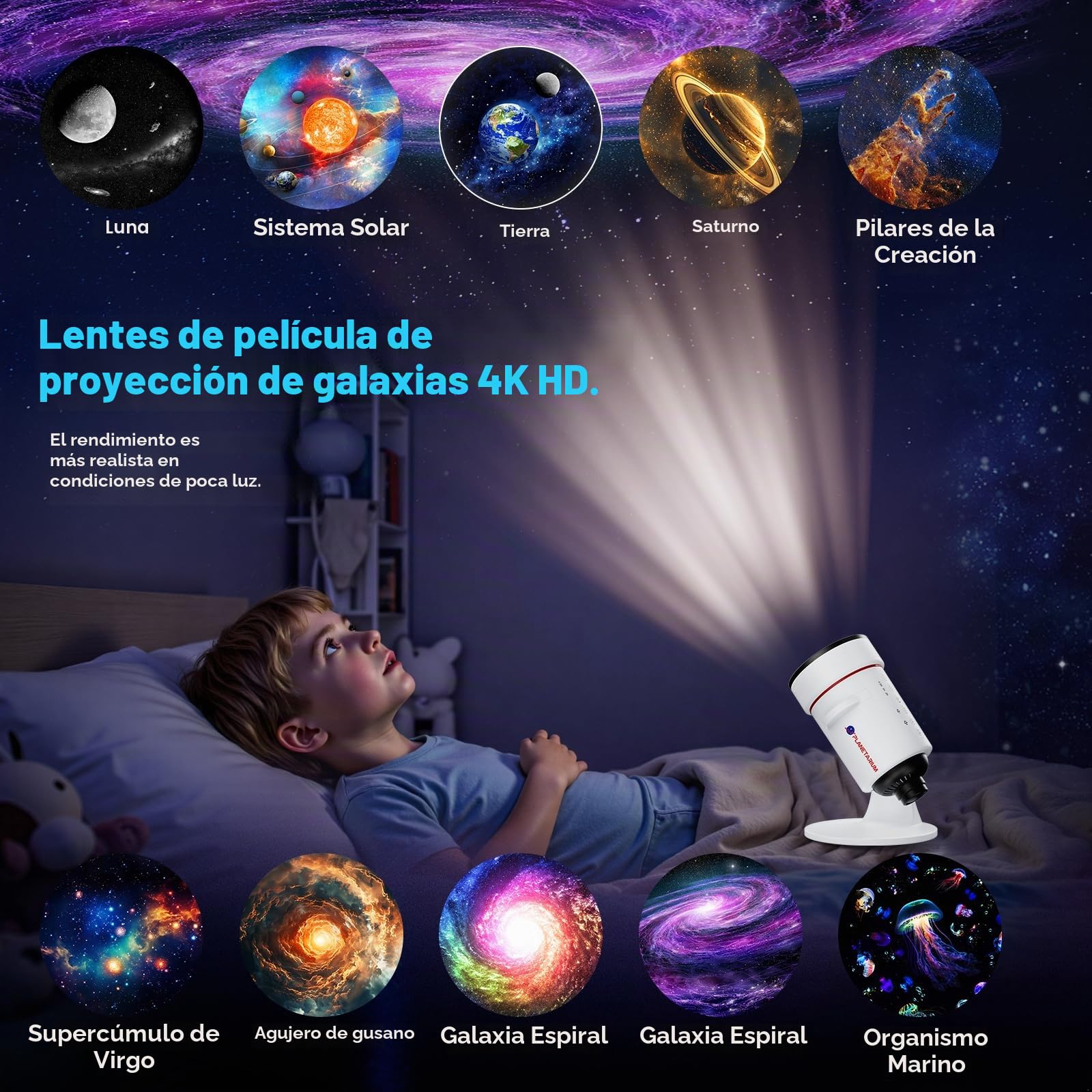 Proyector Estrellas Con MáQuina de Ruido Blanco Con 28 Paisajes Sonoros Naturales Relajantes Distintos10 Diapositivas Intercambiables FuncióN de ProyeccióN de Luz Estelar y Temporizadores de1/2/4horas