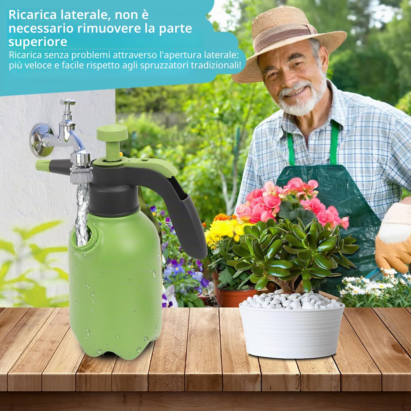 BigKing Spruzzatore a pressione compatta da 2 l, bottiglia spray con asta di estensione per giardino, irrigazione in vaso all'interno