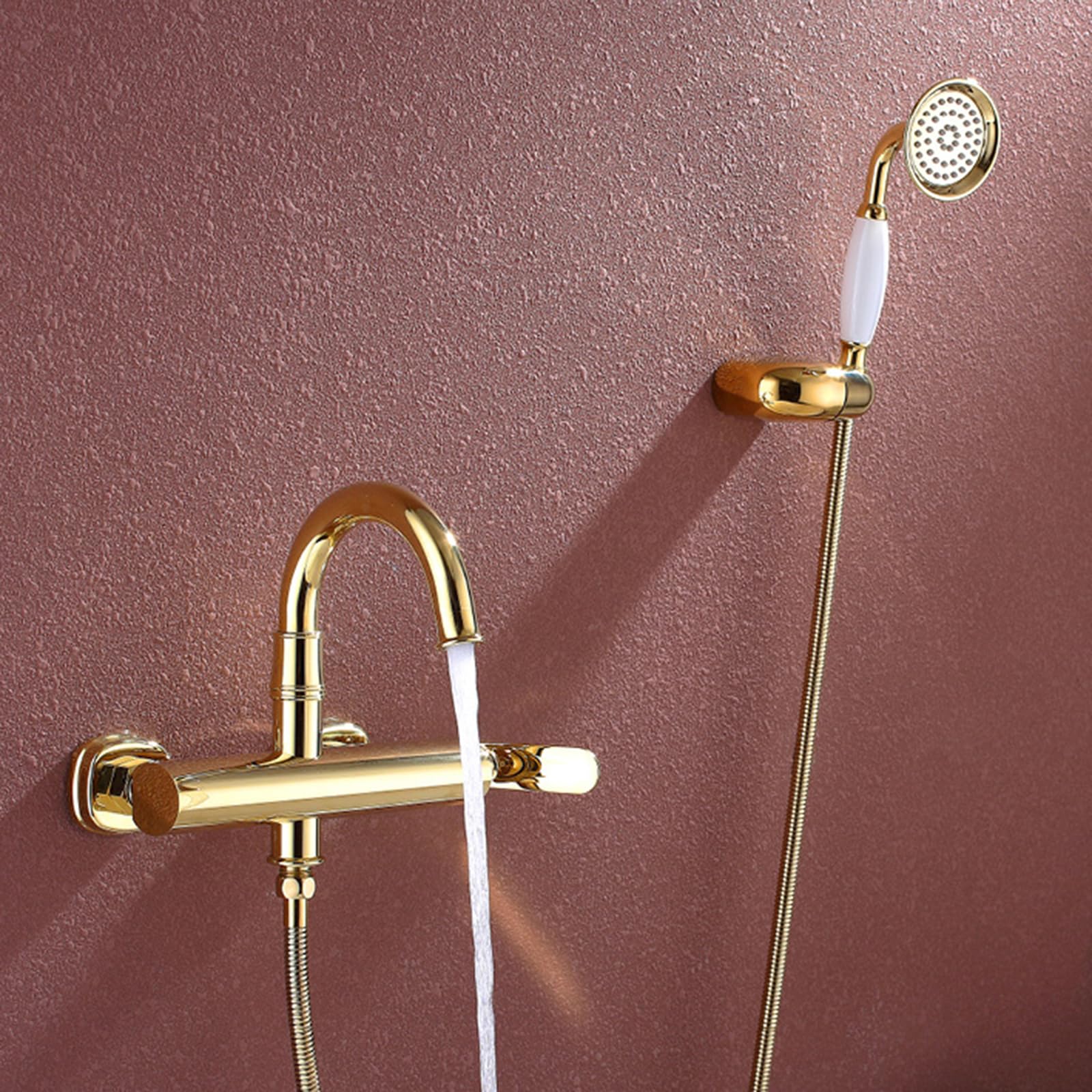 Mitigeurs de bain chaud froid avec mitigeur mural et inverseur de douche dorée - 8