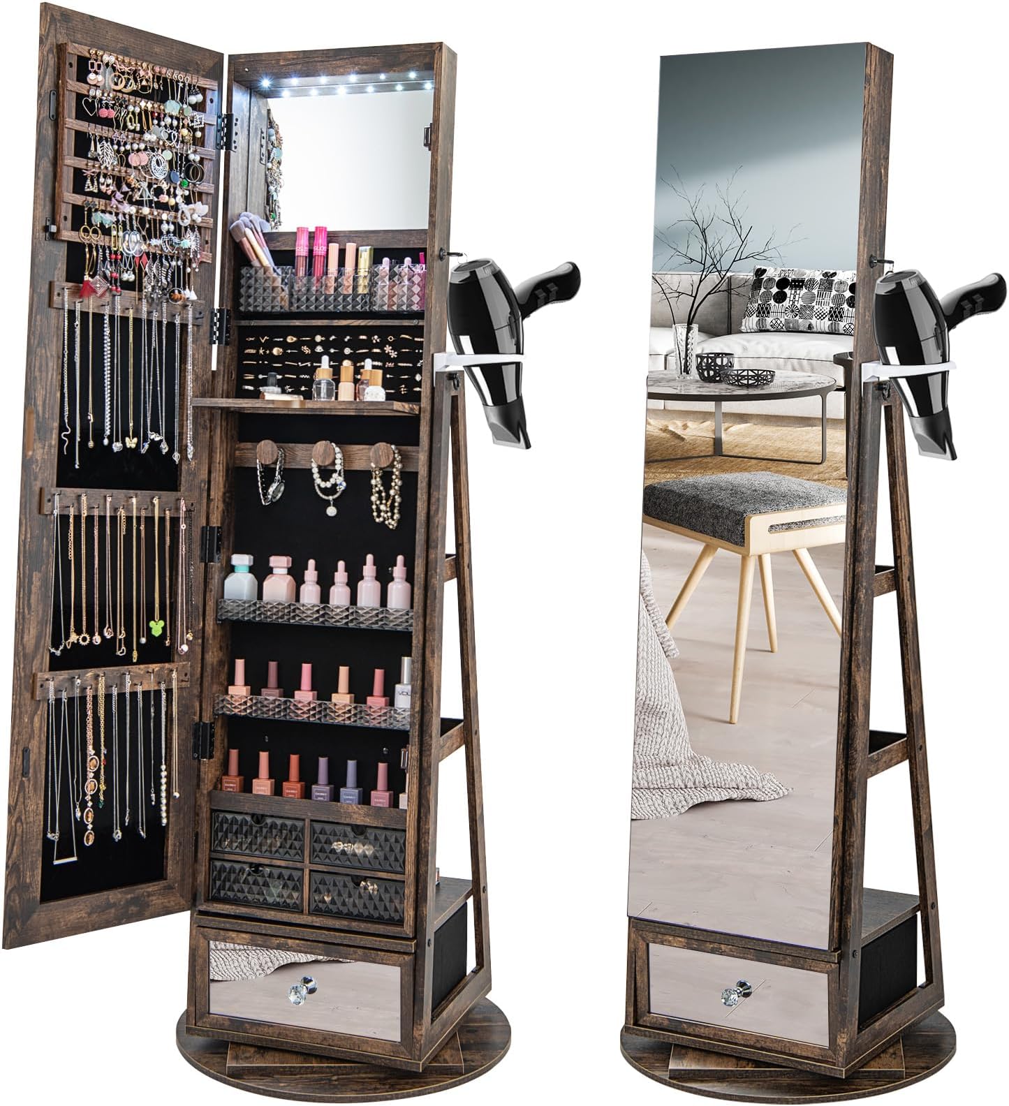 RELAX4LIFE Armoire à Bijoux Avec Miroir LED 3 Couleurs - Blanche, Verrouillable