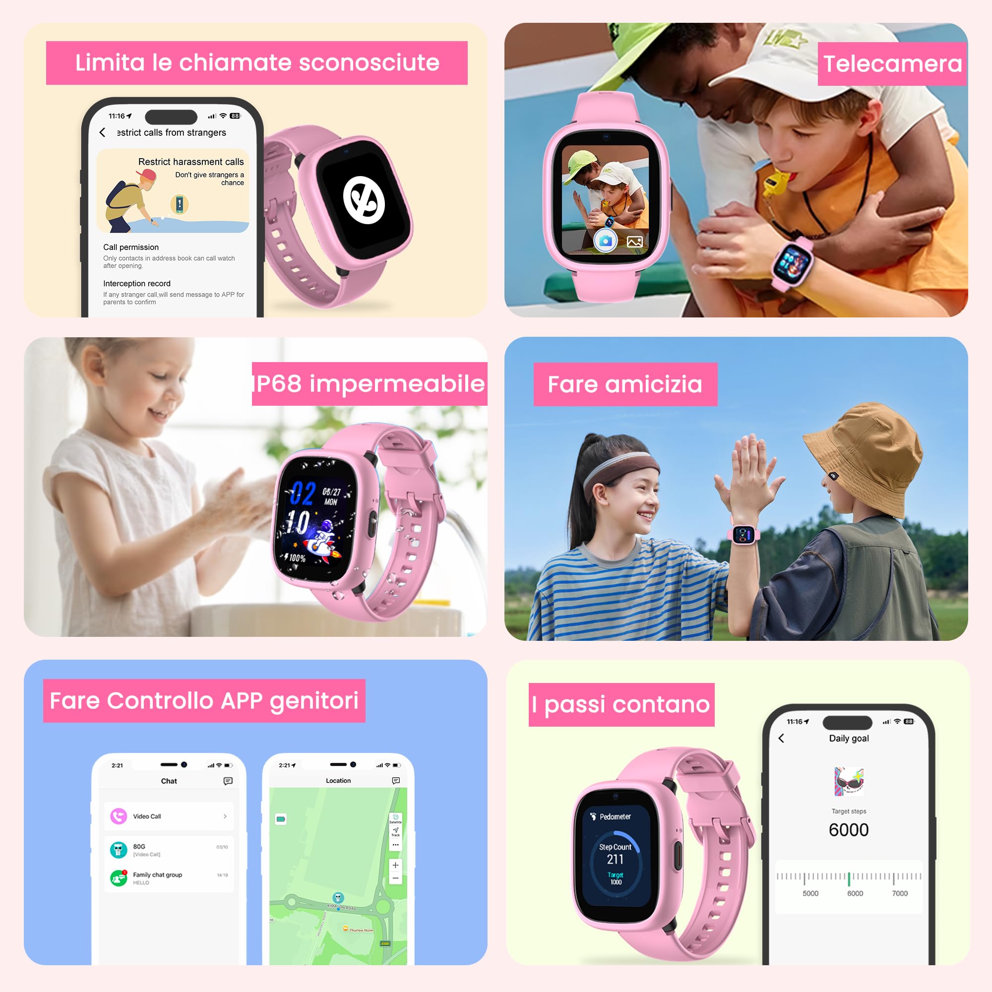 K3 Smartwatch bambini con GPS e telefono, 1,7" HD 4G smartwatch per bambini con videochiamata, WiFi, SOS, Sveglia, Modalità scuola, IP68 impermeabile – Orologio smartwatch bambino dai6