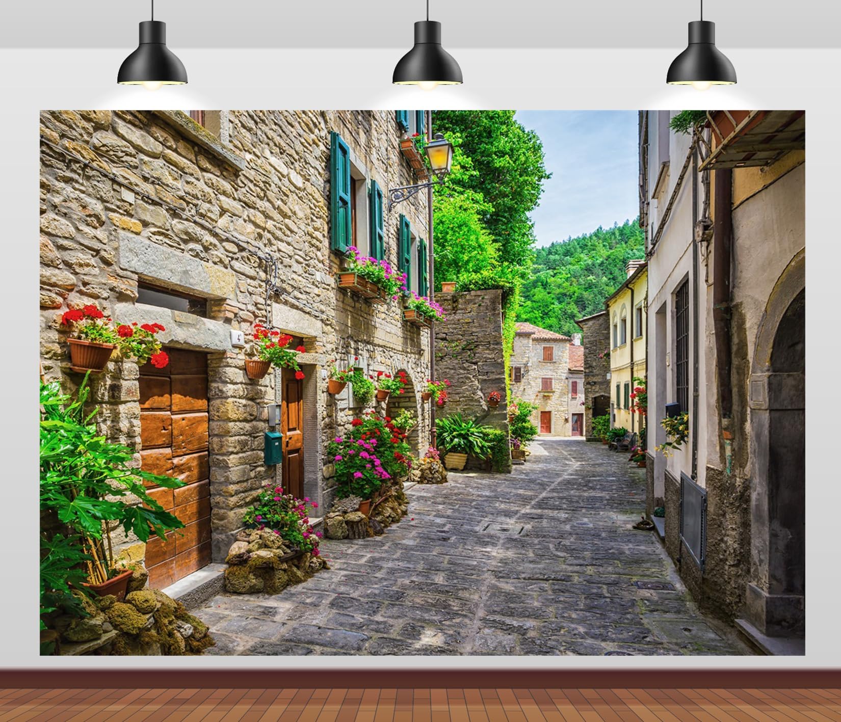 CORFOTO Fabric 10x8ft European Building Italian Street Backdrop Tuscany Italy Stone Path Photography Background Alley Scenery Photoshoot Studio Props Italian Theme Party Supplies Wedding Decorations