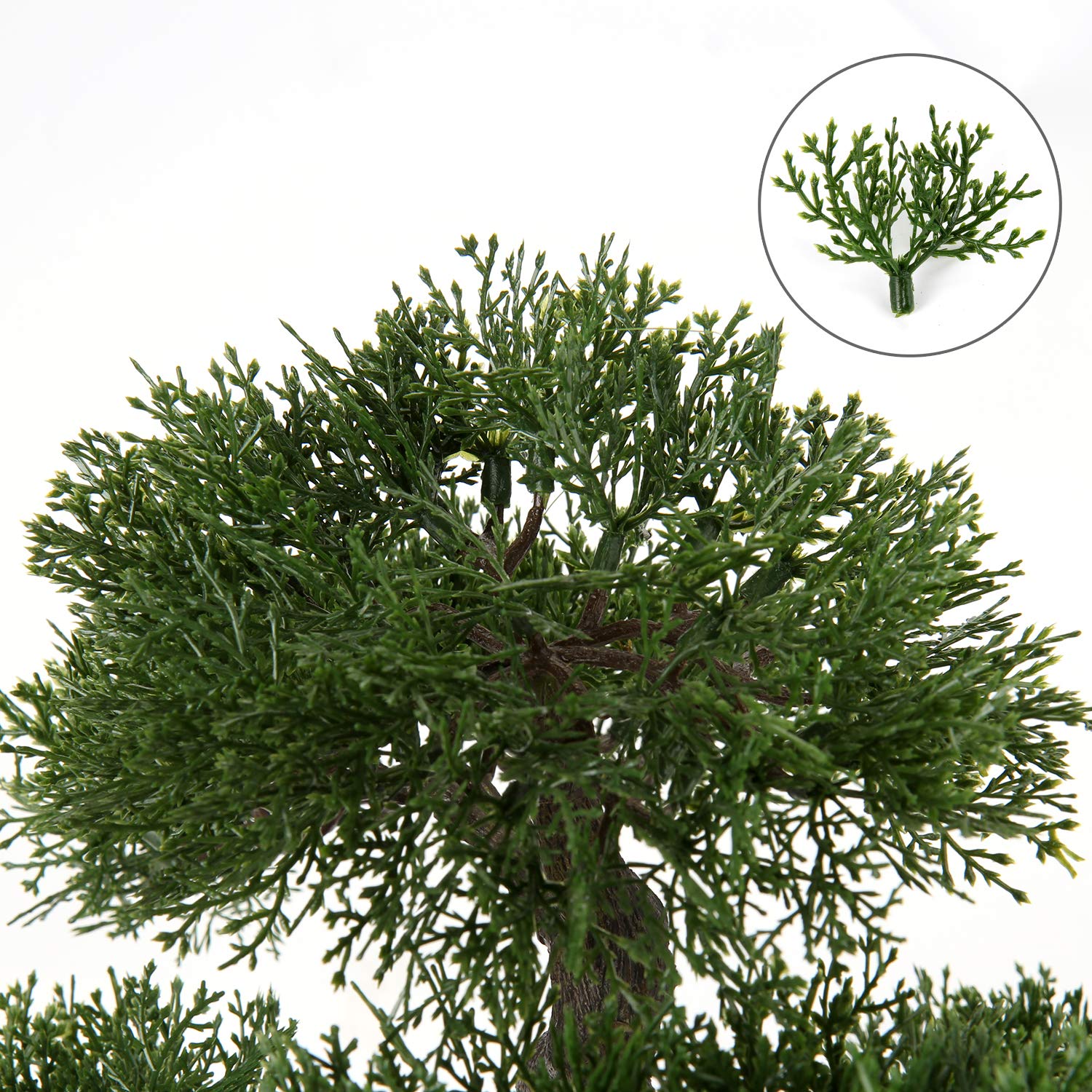Briful Kunstbonsai Naturgetreue Künstliche Pflanze Kunstbaum Bonsai Zeder Kiefer Podocarpus Plastik Pflanze Kunstpflanze mit Keramik-Übertopf in Schwarz für Baddeko Desktop Büro Fensterbank