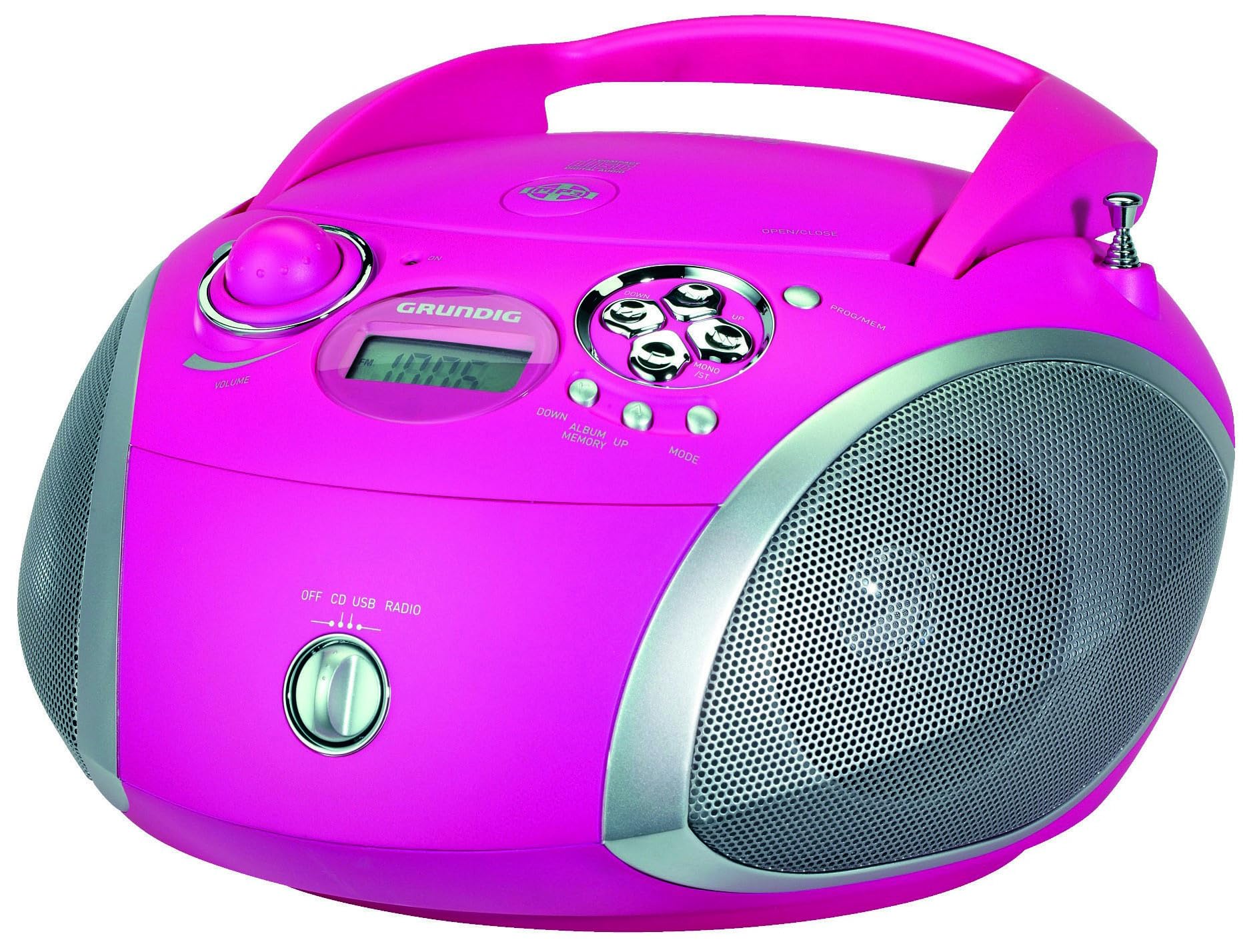 Grundig RCD 1445 - Microcadena de 12 W (CD, USB, MP3, FM, 3.5 mm), Rosa
