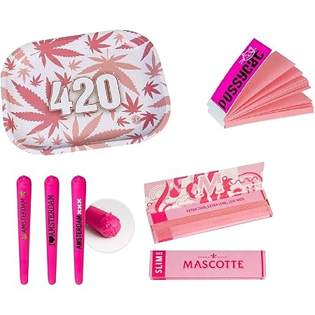 V-Syndicate Starter Geschenkset DrehTablett Rolling Tray Mascotte Tips Joint Tube pink Mischeschale pink