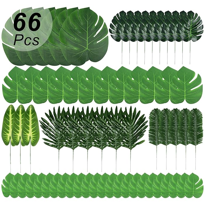Buy KEYIDO® 66 Pcs 7 Kinds Artificial Tropical Leaves Fake Palm Leaves