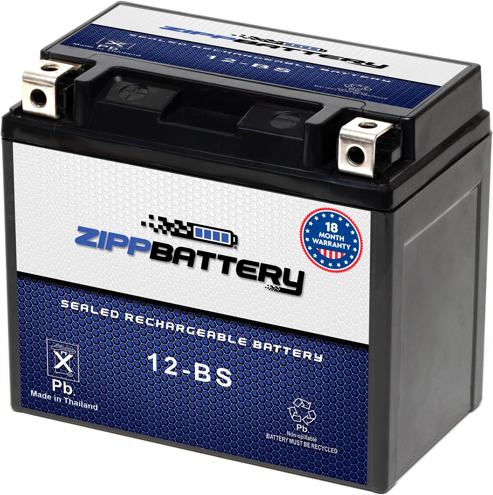 ZIPPBATTERY YTX12-BS 12V 180 CCA AGM – Maintenance-Free 10Ah Battery for ATV, Motorcycle, Scooter, Jet Ski – T3 Nut & Bolt Terminal – Fits Honda CBR600, Yamaha V-Star 1100, Polaris Sportsman 400