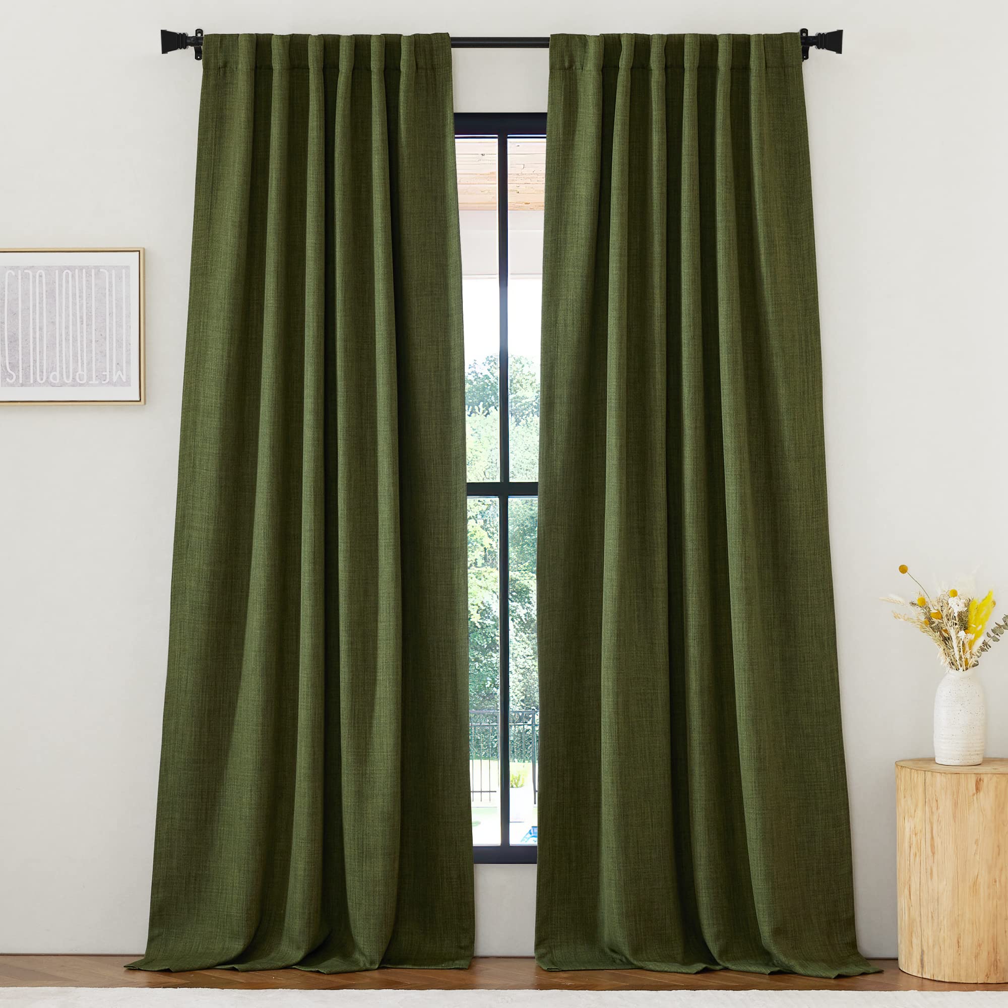 StangH Green 96 inches Long 100% Blackout Curtains- Two Layer Thick Linen Curtains Energy Saving for Bedroom, Durable Heavy Drapes Thermal Insulated Privacy Protect for Laundry, W50xL96, 2 Panels