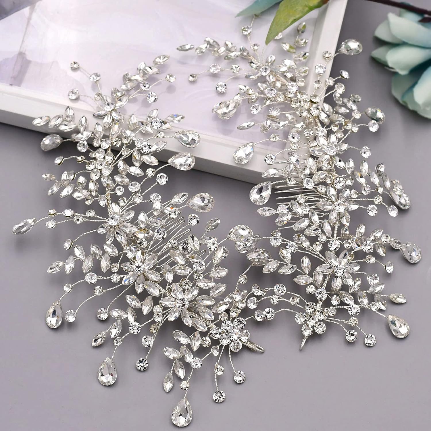 2 Pieces Wedding Headband Bridal Hair Pieces Silver Rhinestone Hair Side Comb Accessories for brides，Rhinestone Bridal Bridesmaid Hair Comb Accessories for Womens(Silver Left and Right) : Beauty & Personal Care