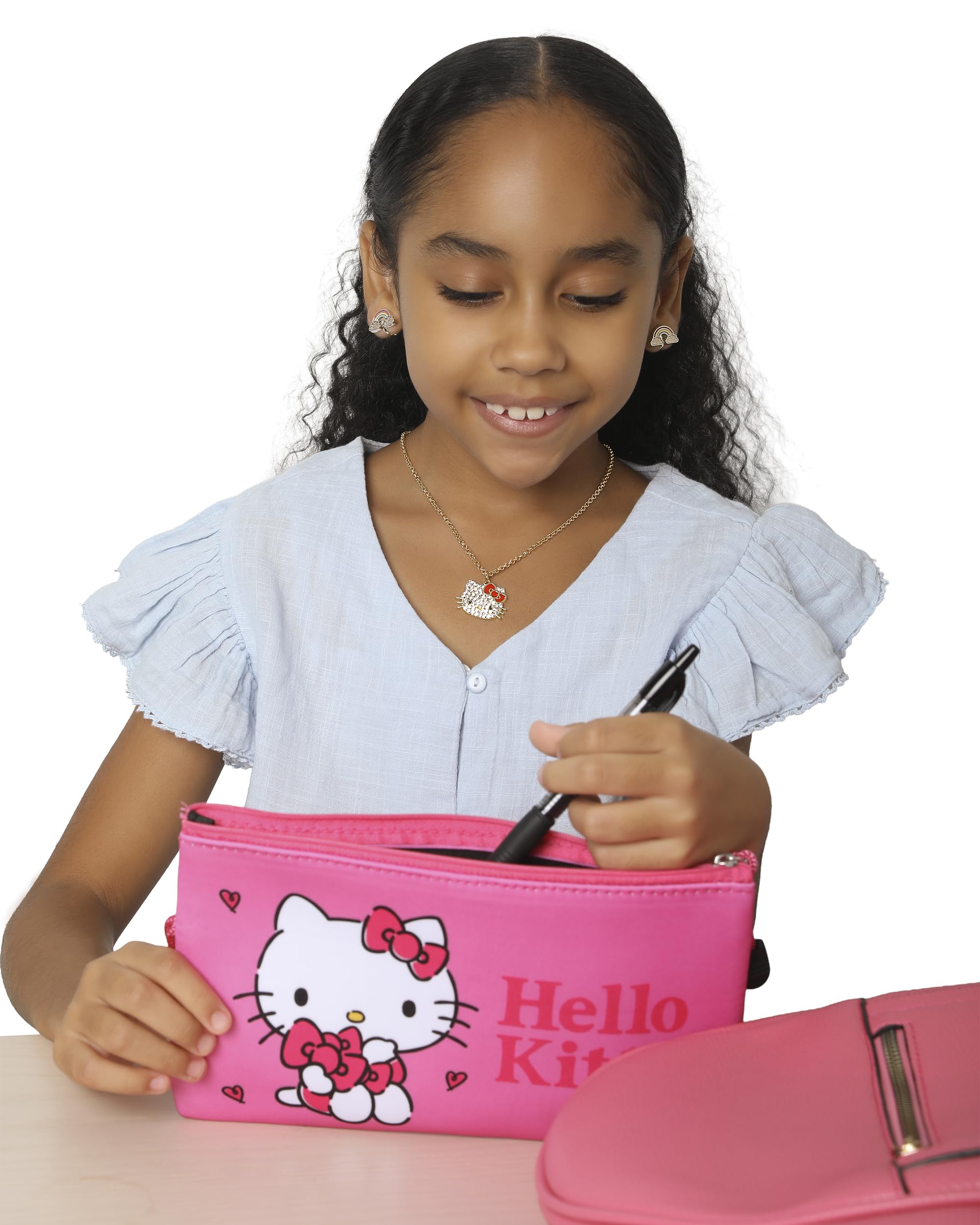 Hello Kitty Makeup Bag Official License, Pink Neoprene Zip Pouch for Travel, Cute Pencil Pouch and Pencil Bag