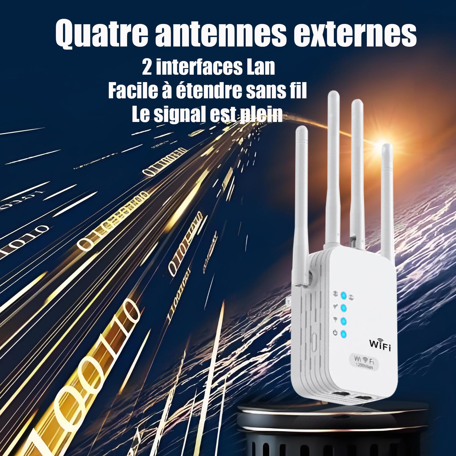 Ripetitore WiFi Potente 1200Mbps, Amplificatore WiFi 4 Antenne, Gigabit