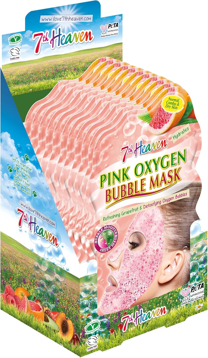 7th Heaven Pink Oxygen Bubble Mask (Pack of 12) with Refreshing Grapefruit and Detoxifying