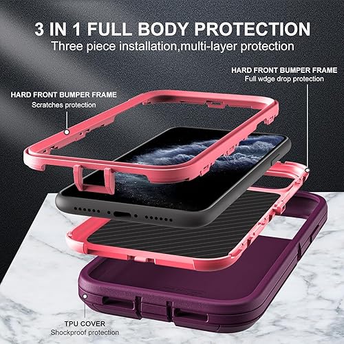 Miniatura 9 de Funda para iPhone 11 Pro, grado militar 3 en 1, resistente a los golpes, a prueba de caídas, polvo con 2 protectores de pantalla de vidrio templado