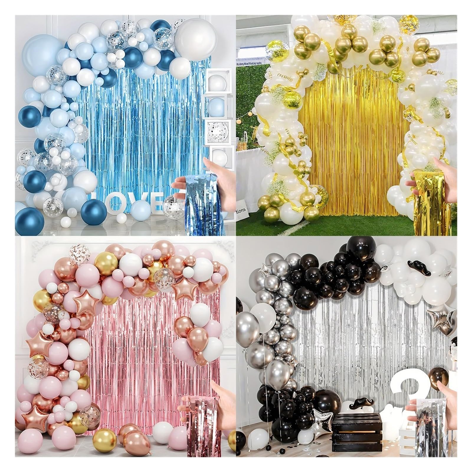 42 Uds serpentinas de oro rosa telón fondo decoración fiesta papel aluminio con flecos cortinas foto for cumpleaños Para Hogar(Gold)