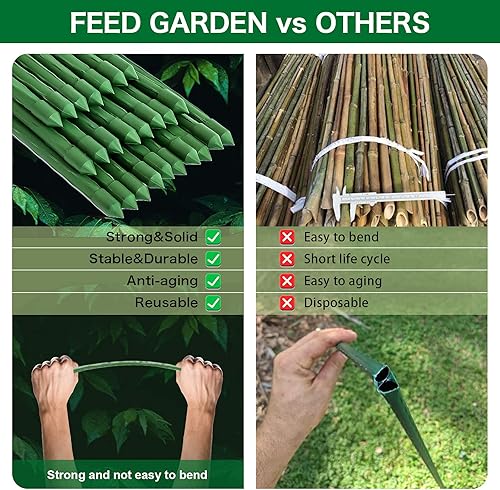 Miniatura 5 de FEED GARDEN Juego de 25 estacas de jardín de 48 pulgadas y 4 pies, soporte resistente de palos de metal para plantas, estacas recubiertas de