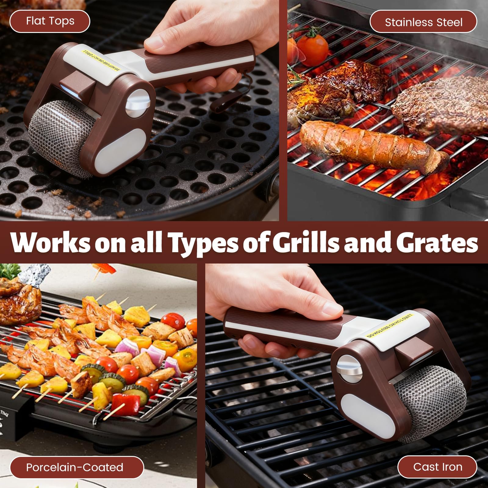Elektrischer Grillreiniger Borstenfrei,Mit Led,304 Edelstahl Barbecue Reiniger,Kabellos Wiederaufladbar,BBQ Powerbürste Zur Grillreinigung Für Alle Grills Geeignet