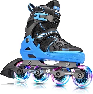 Kuxuan Skates 남아 여아용 조절 가능한 인라인 스케이트, 만 4-12세 아동용 롤러 스케이트, 라이트 업 휠 포함, 초보자 여성용 청소년 스케이트