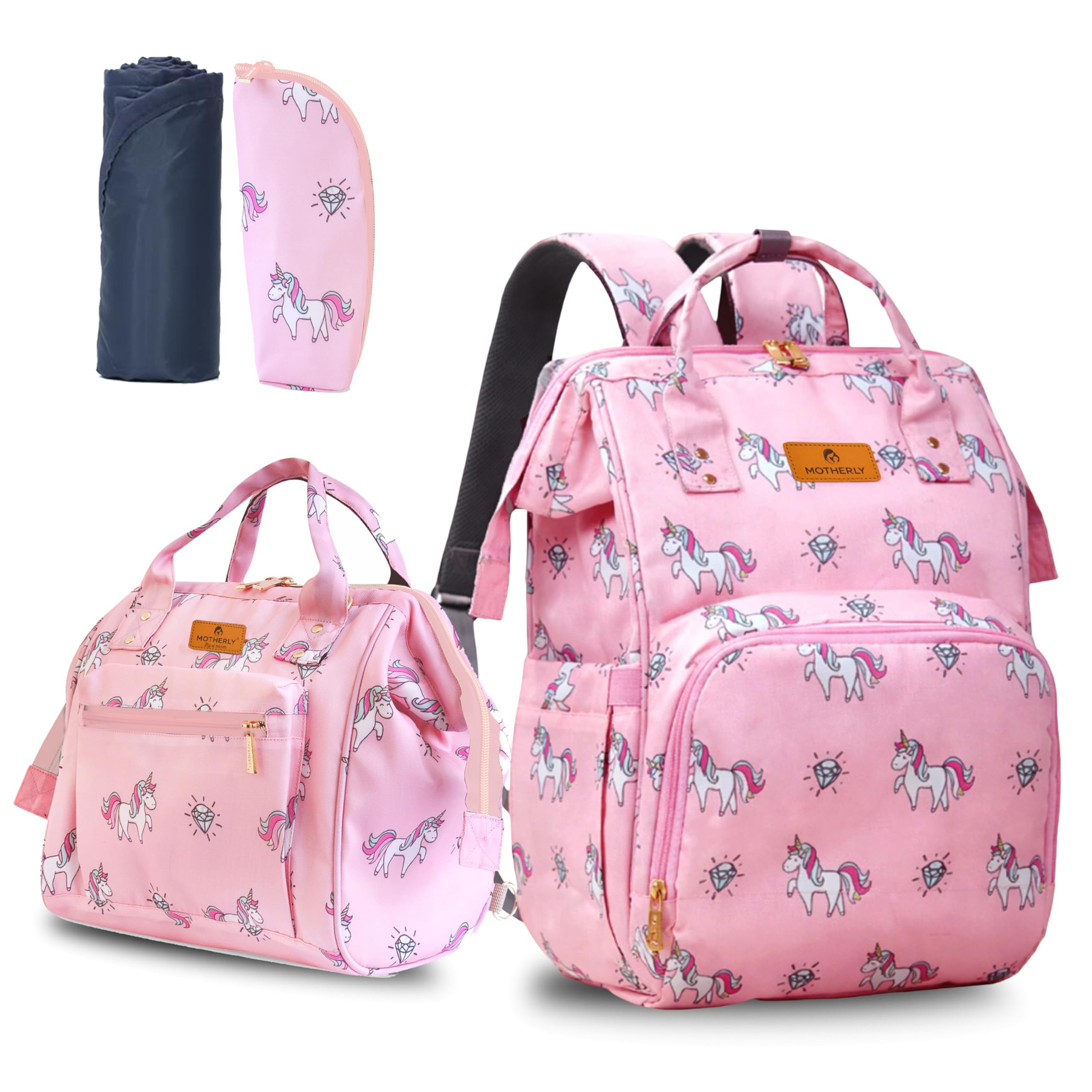 Motherly Elegant and Nano Diaper bag Combo for Mothers for Travel,Maternity Bag for Newborn Baby,Hospital Bag for Moms (Unicorn Diamond Pink)-image-22